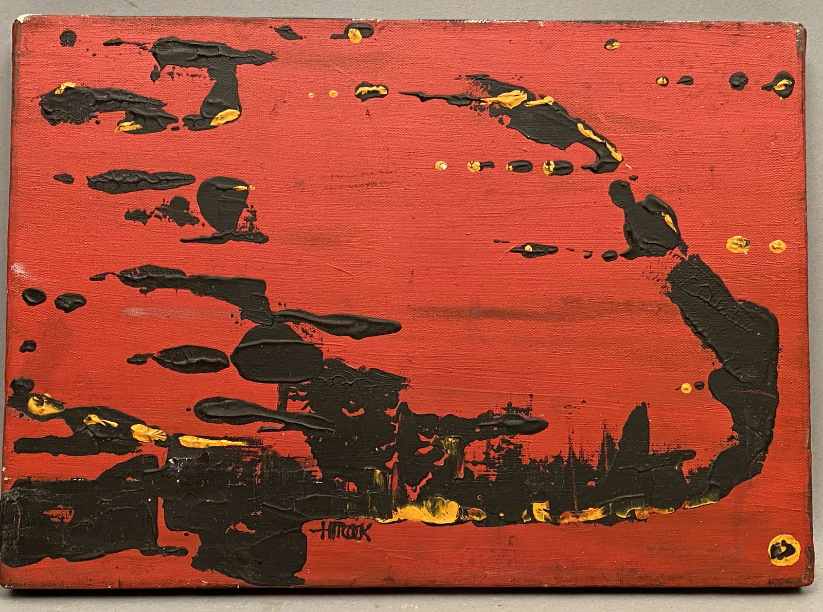 Modern Red Black Yellow Splatter O/C Signed Hitcock (1 of 4)