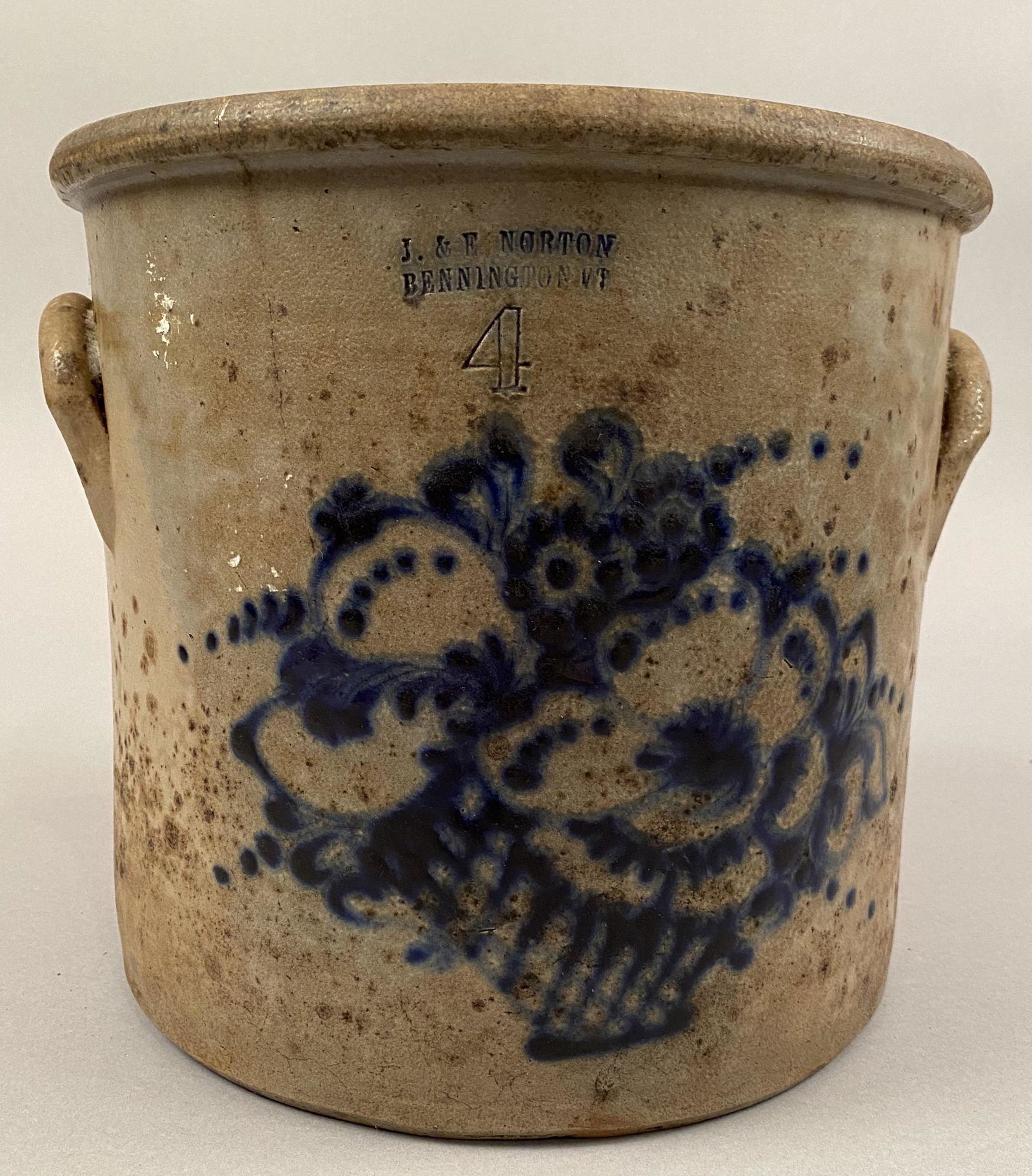 Norton Stoneware Crock w/Cobalt Basket of Flowers (1 of 10)