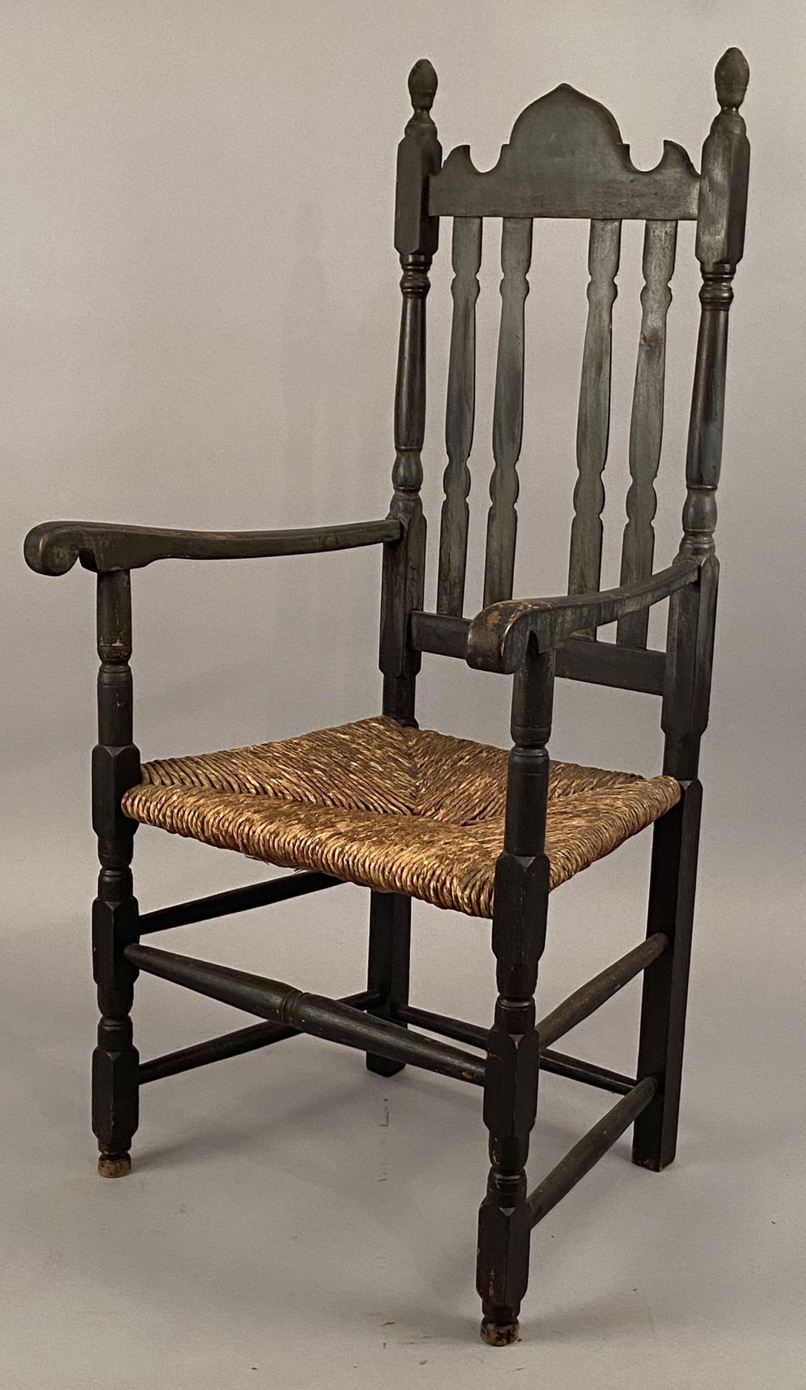 Wm. & Mary Banister Back Arm Chair in Black Paint (1 of 6)