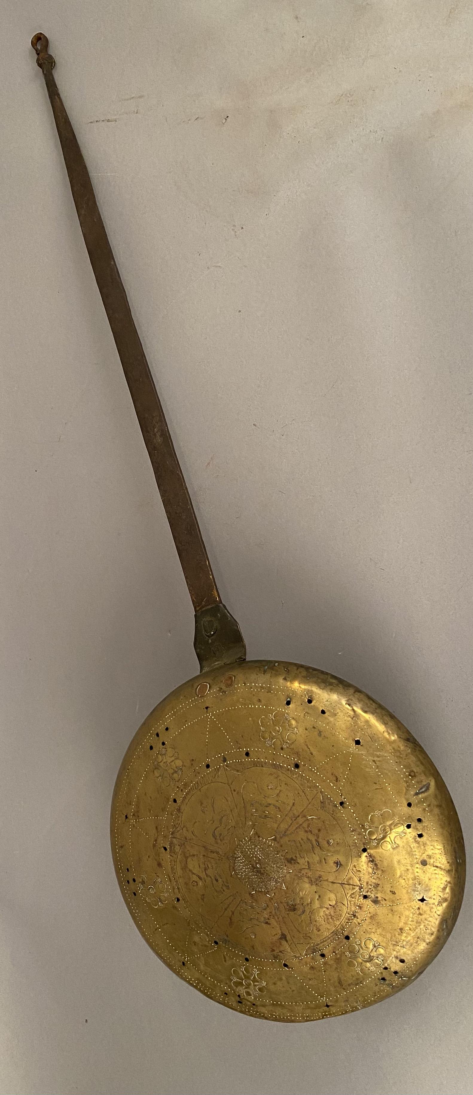 17th C Brass Bed Warmer w/Wrought Iron Handle (1 of 6)