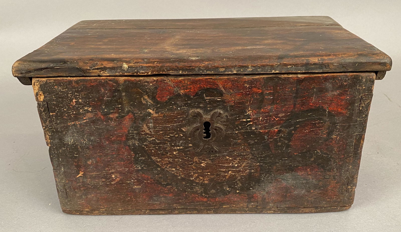 Tri Color Paint Decorated Box w/Iron Escutcheon (1 of 7)