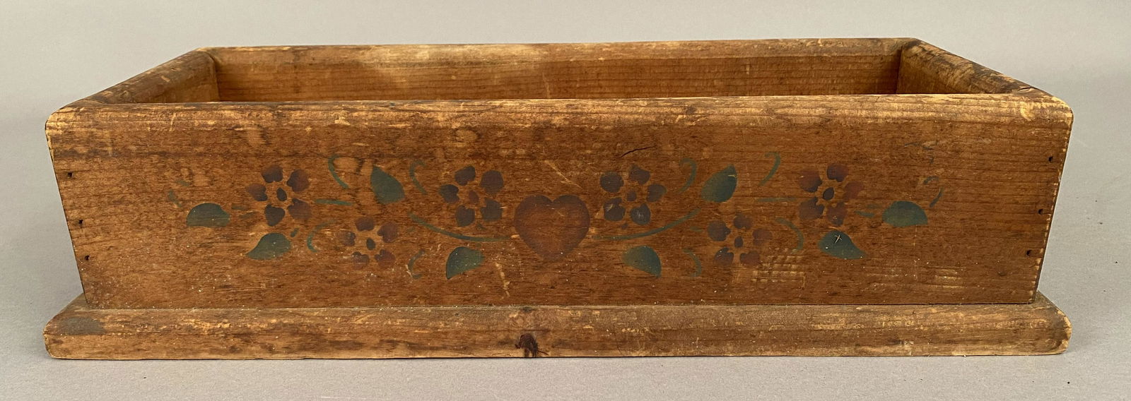 Primitive 19th C Heart & Flower Stenciled Box (1 of 7)