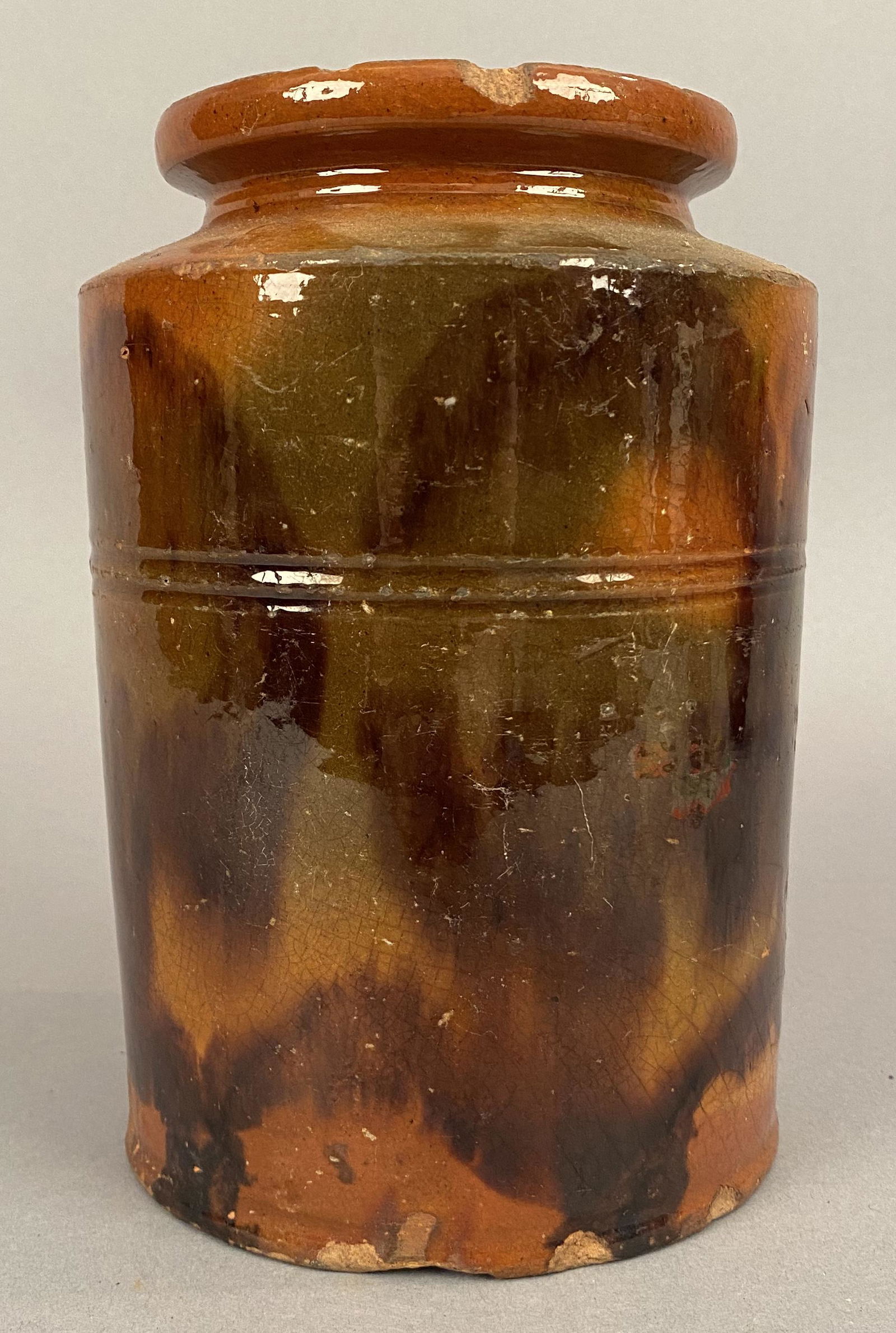 Glazed Redware Jar w/Multicolored Slip Decorations (1 of 7)