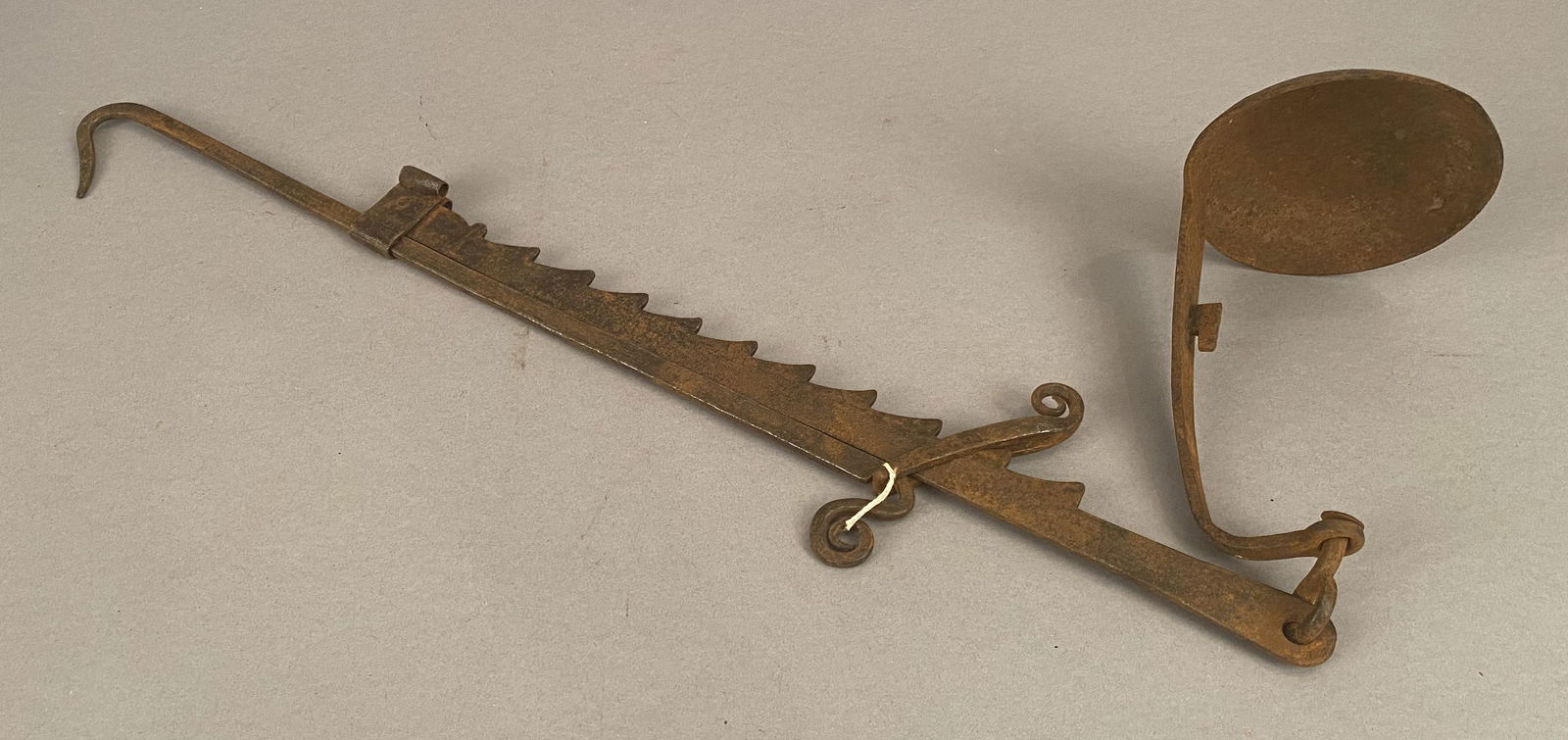 Lighting Trammel w/Scrolled Rachet Arm & Fat Lamp (1 of 4)