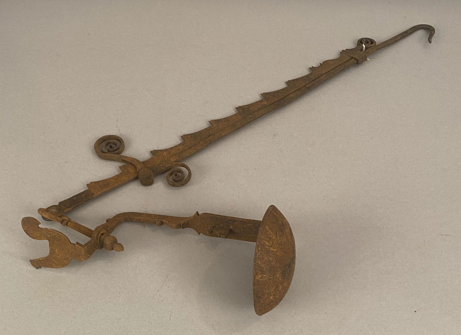 Lighting Trammel w/Scroll & Rooster Motif Fat Lamp (1 of 5)