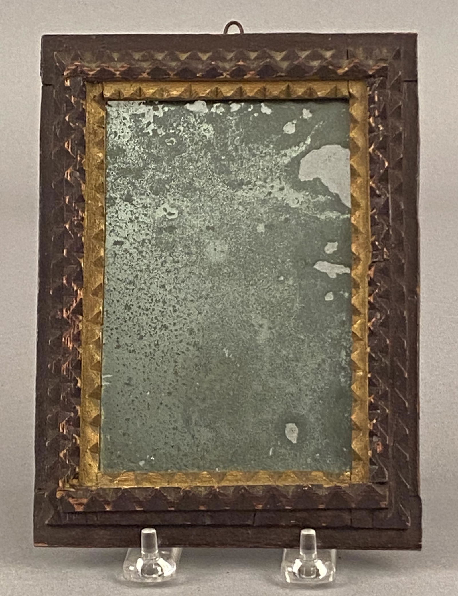 Miniature Mirror w/Gold & Brown Tramp Art Frame (1 of 3)