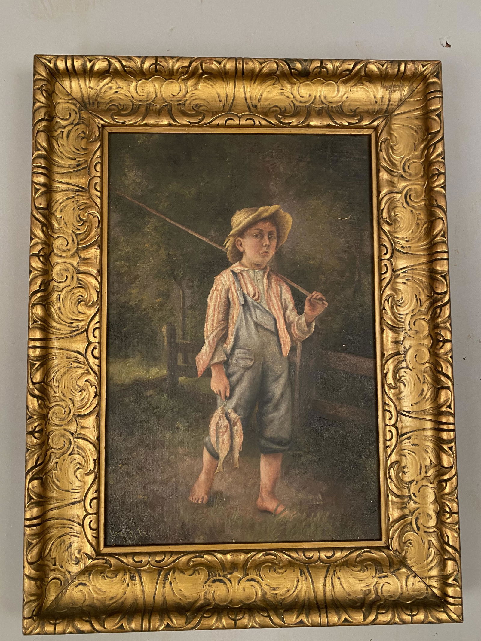 O/C Painting Of Boy w/Fishing Pole By Lona M Tarr (1 of 6)