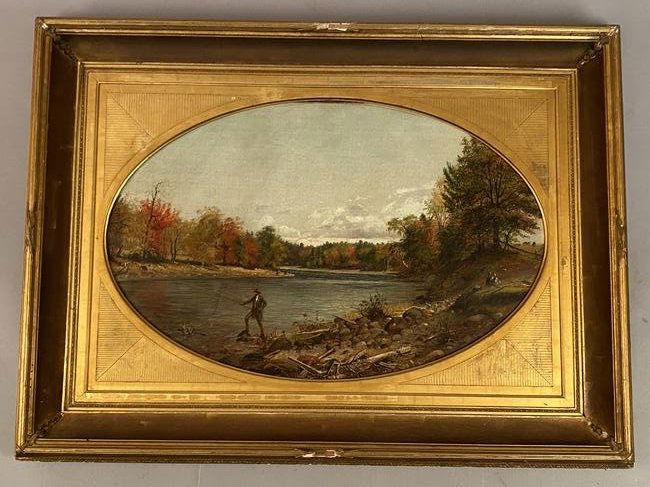 Walter Mason Oddie Oil on Canvas of Man Fishing (1 of 8)