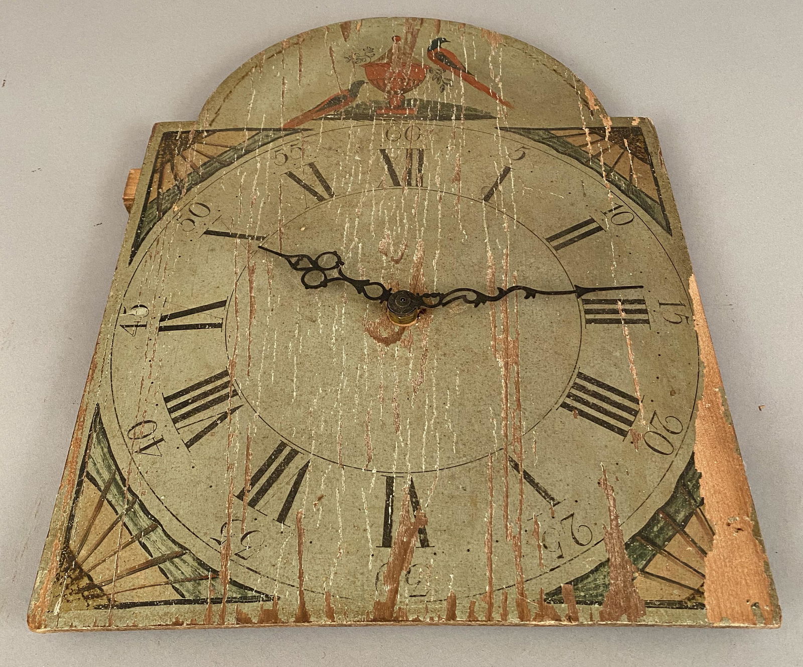 19th C Wooden Clock Face w/Painted Birds & Fans (1 of 4)