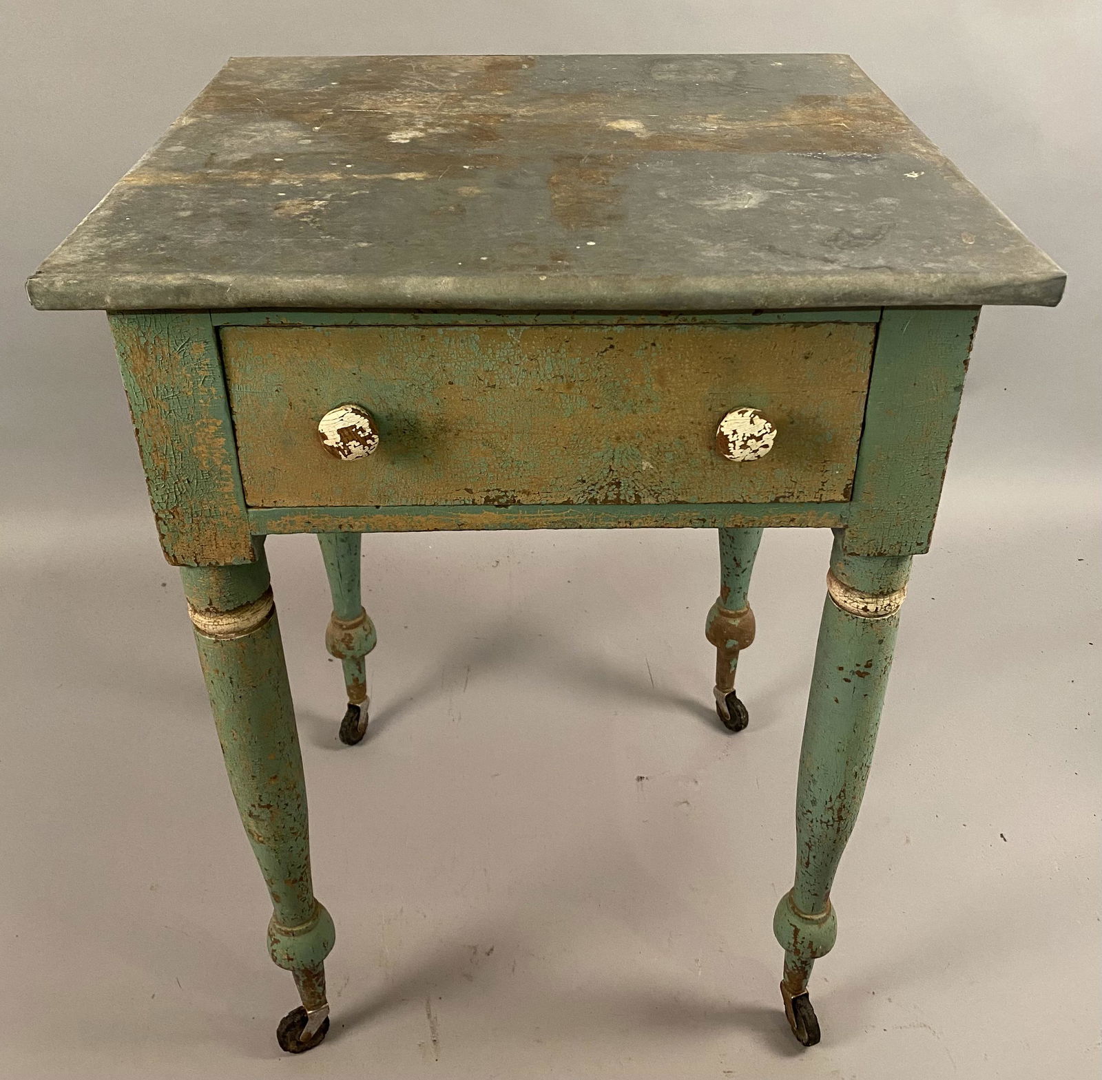 Federal Tin Top Work Table in Paint w/Turned Legs (1 of 8)