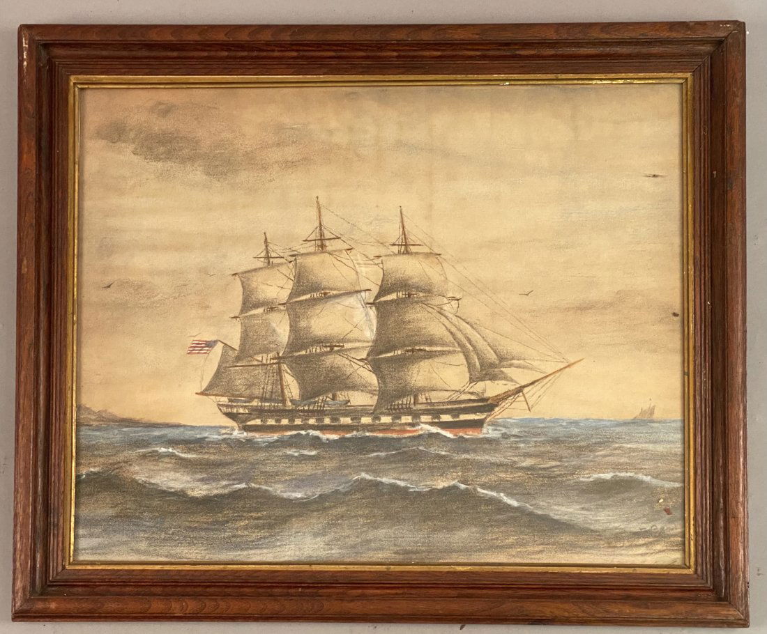 Drawing of Clipper Ship Flying the American Flag (1 of 5)