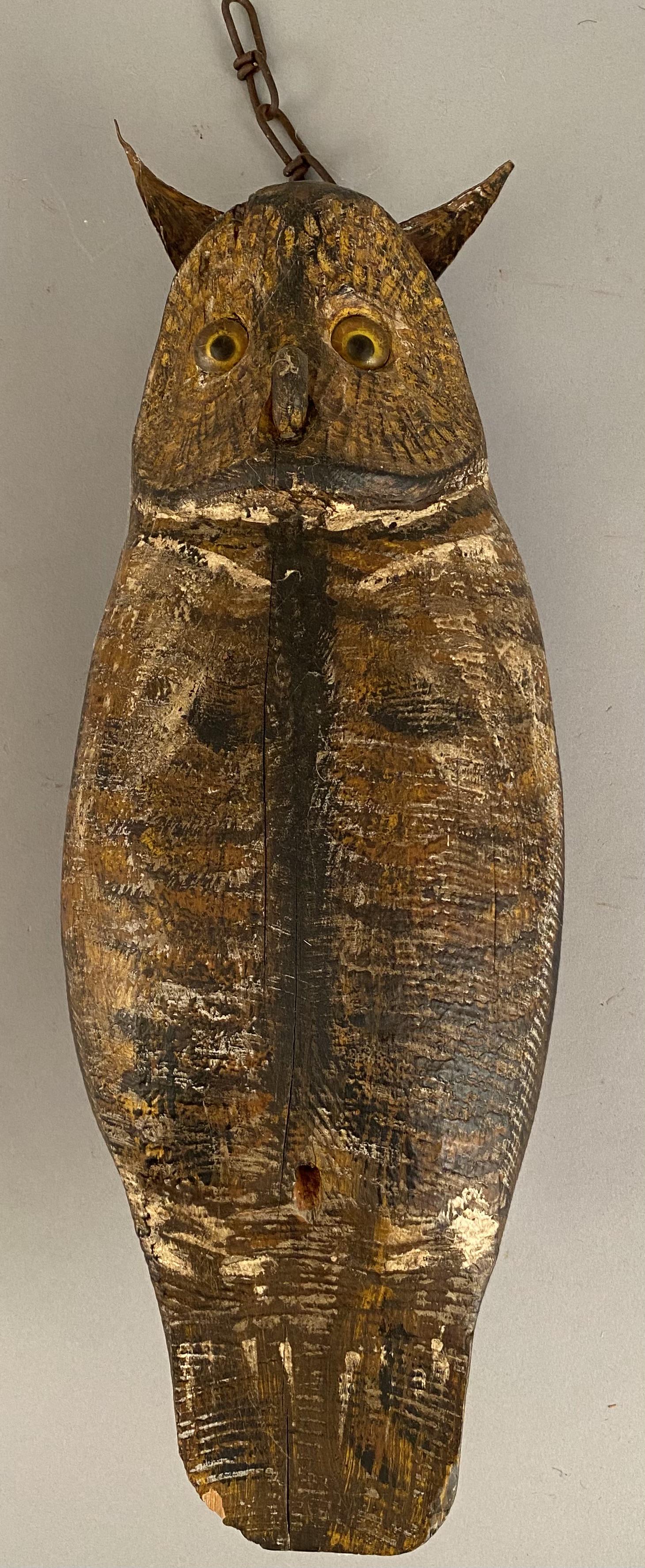 Antique Carved & Painted Wooden Owl w/Glass Eyes (1 of 7)