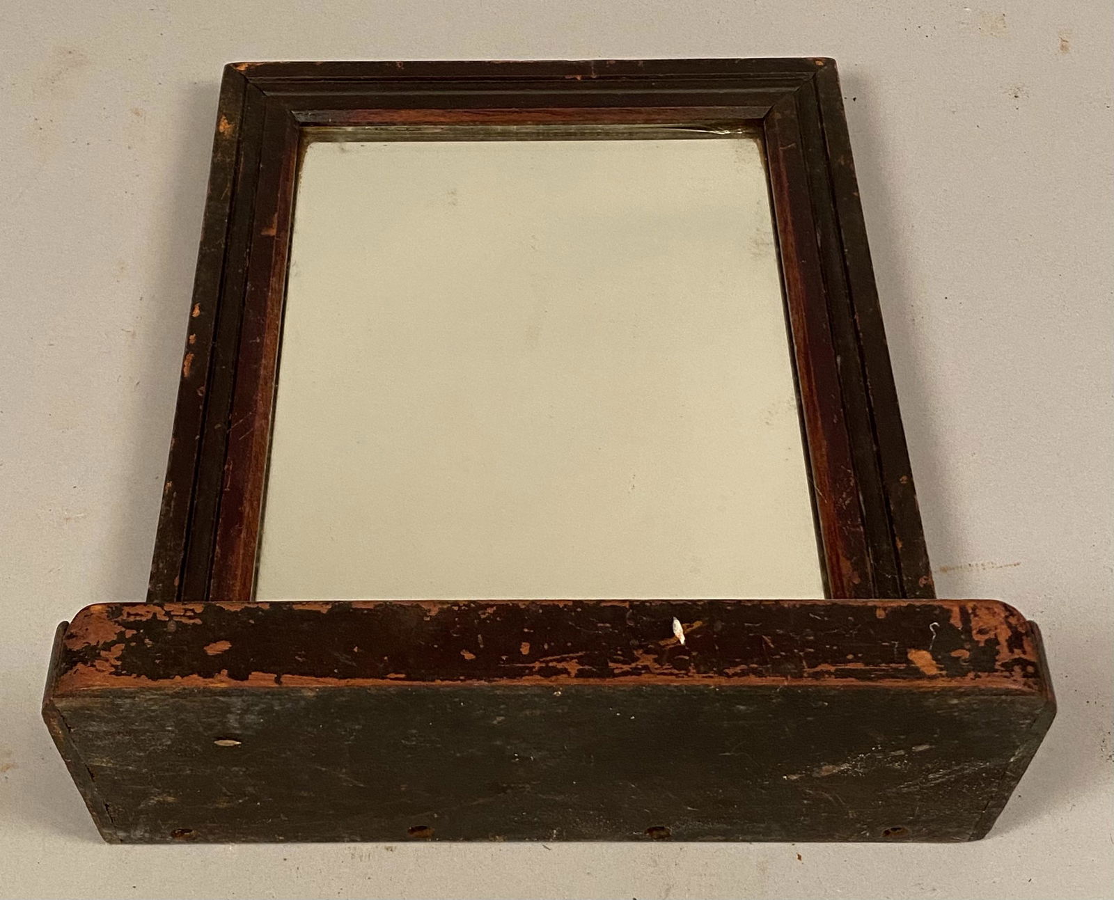 Antique Mirror w/Shelf in Paint: Antique mirror with shelf. Nicely shaped moldings surround the mirror and an applied molding creates a try like shelf. Original painted surface, untouched condition.