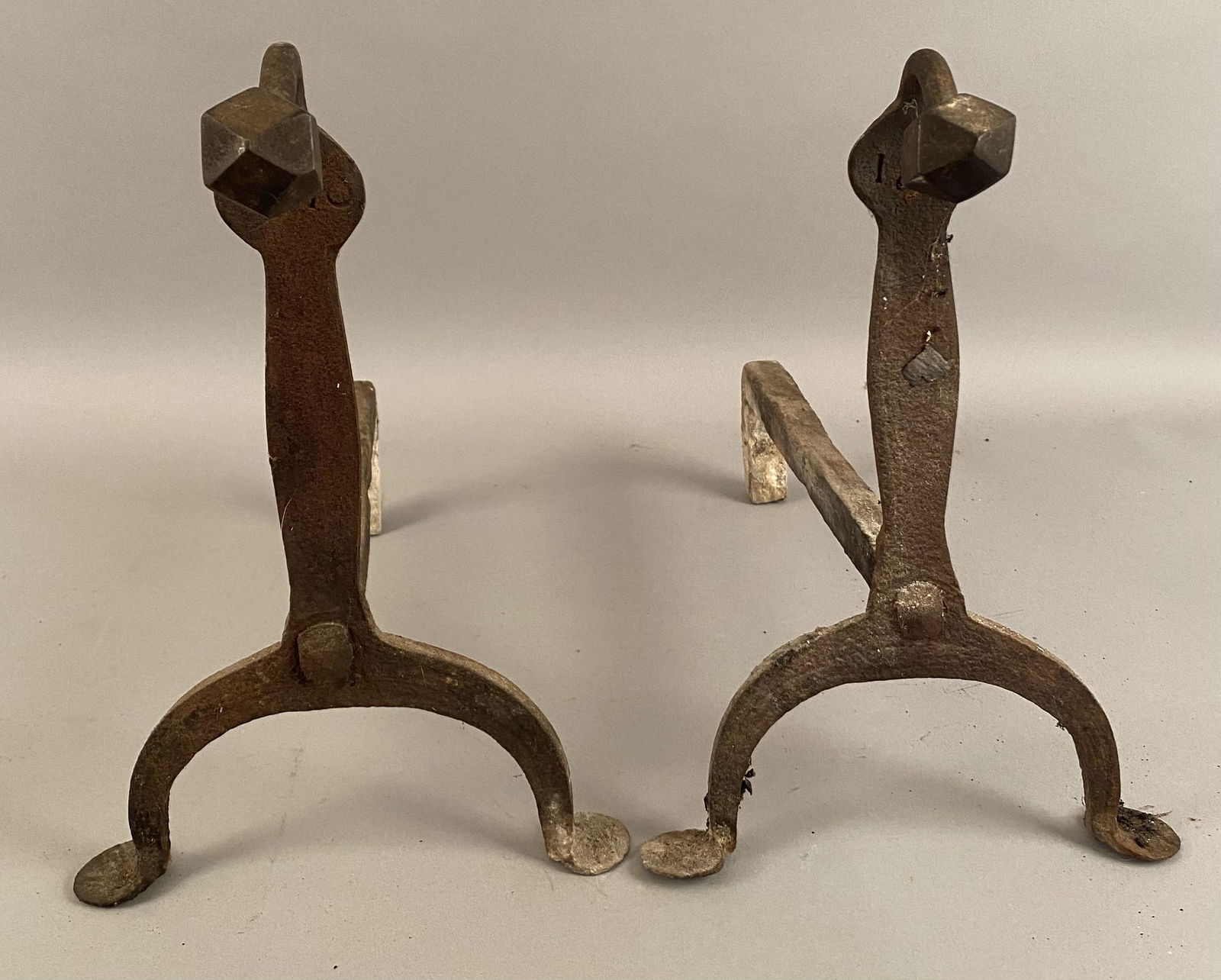 Pair 18th C Hand Wrought Gooseneck Andirons (1 of 7)