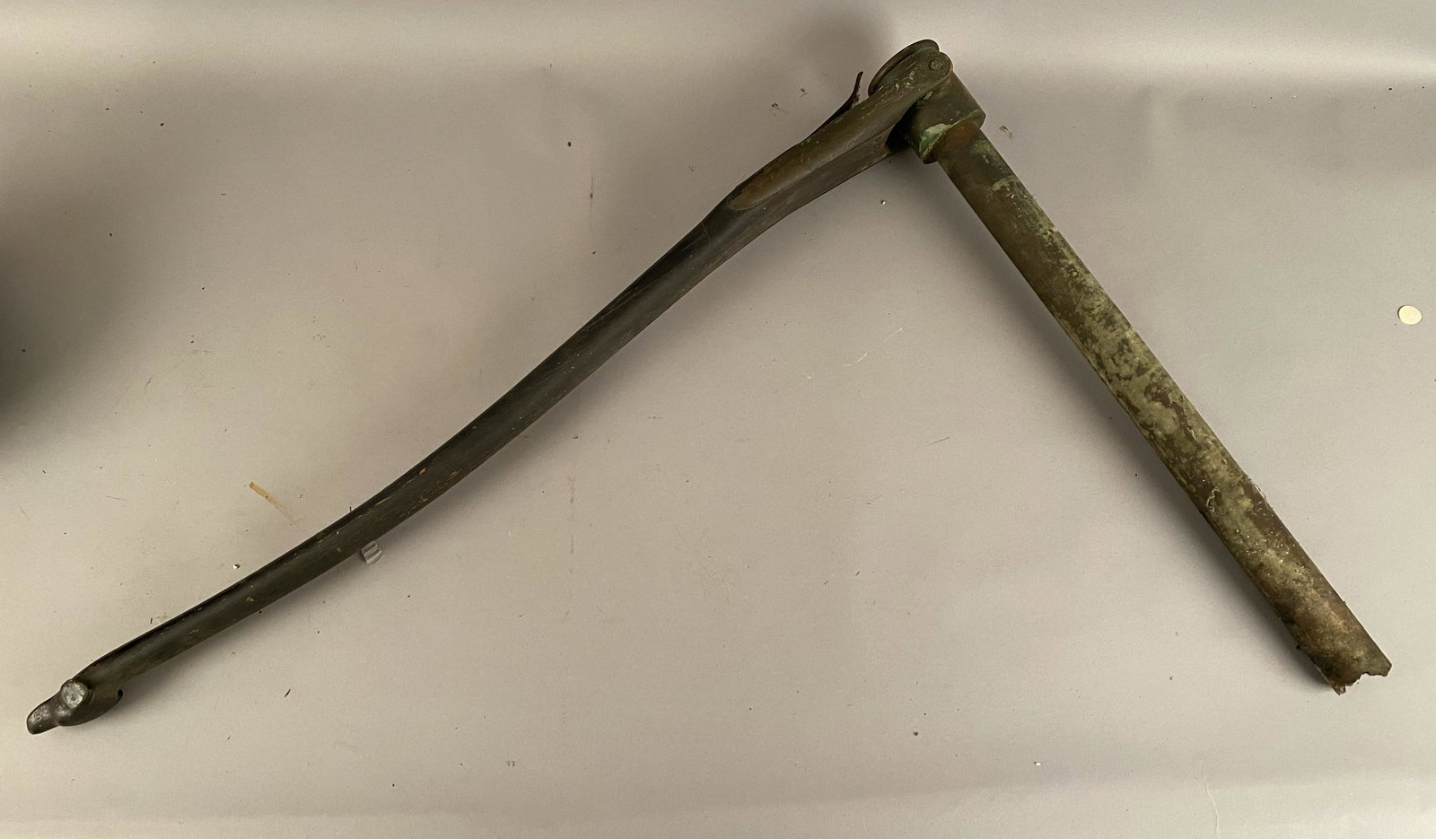 Rare Folk Art Boat Tiller w/Carved Dog Head Lever: Rare folk art boat tiller. The lever has a finely carved dog head at the end. The shaft is brass. Handle 38 1/2"