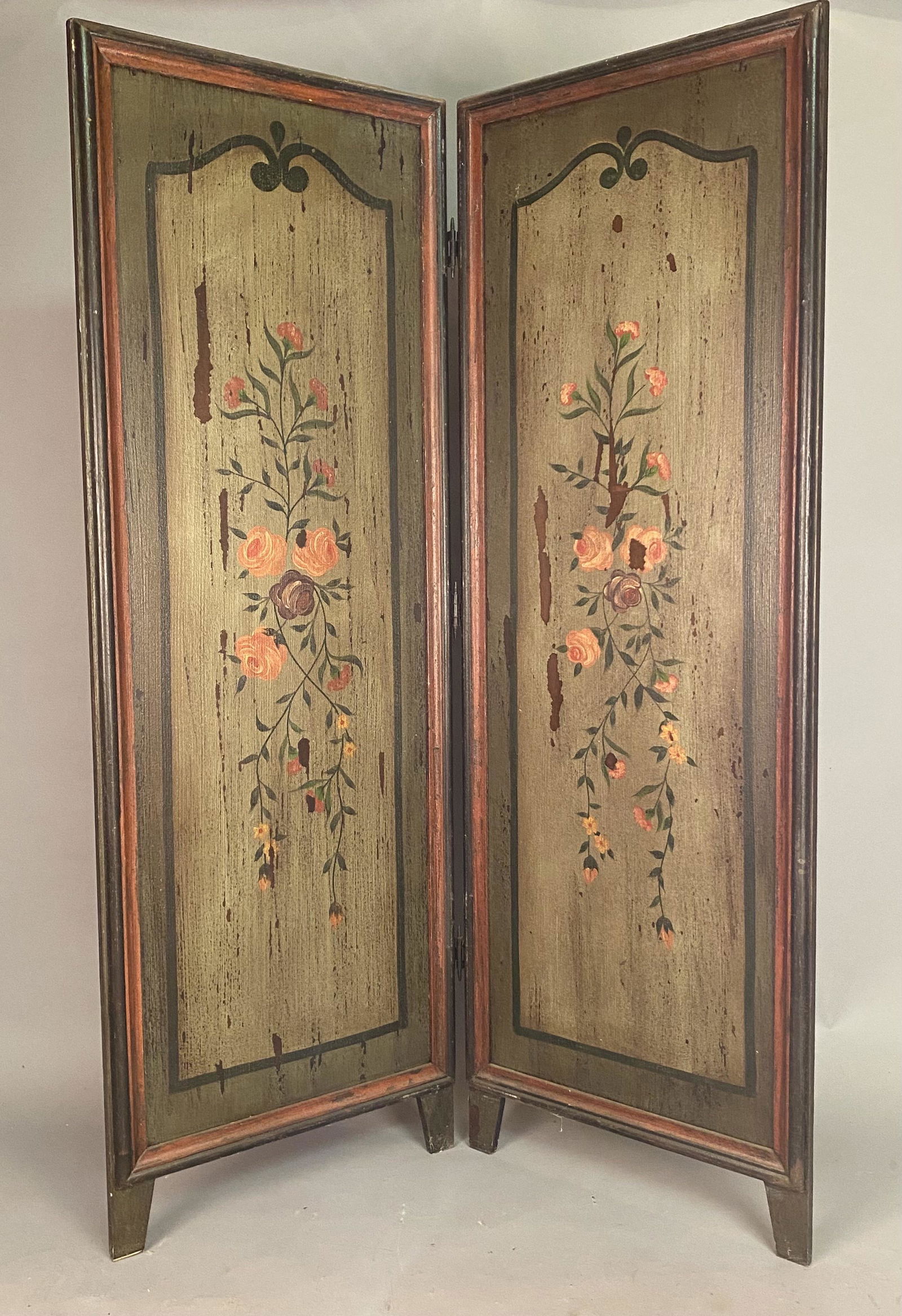 2 Panel Folding Screen w/Floral Decoration (1 of 10)