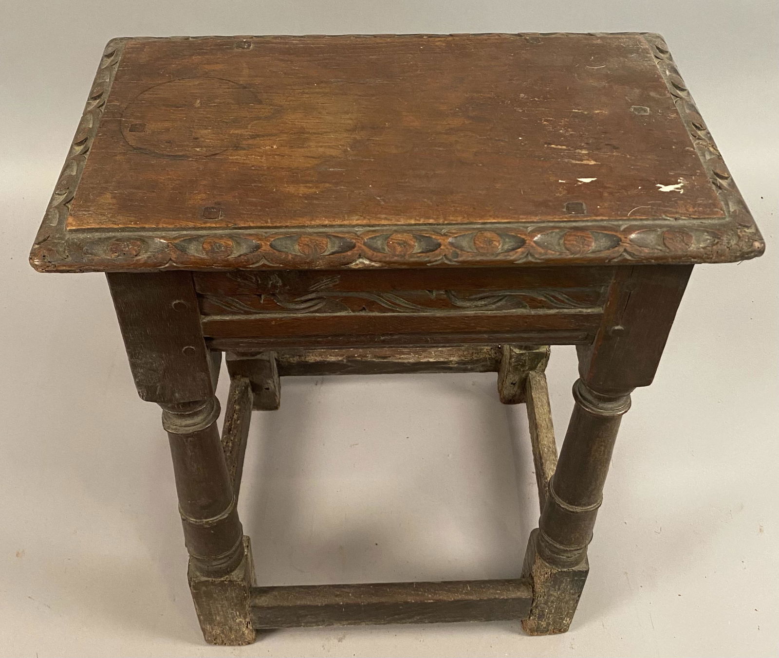 English Joint Stool w/Carved & Chipped Decorations (1 of 9)