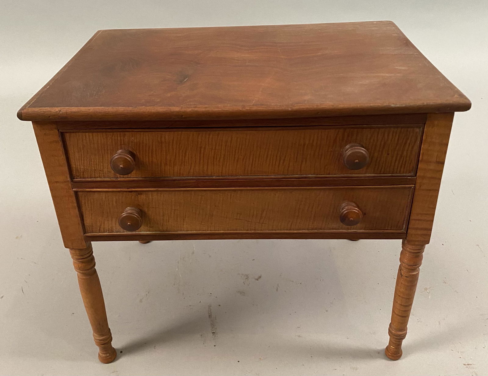 Miniature Sheraton Tiger Maple 2 Drawer Stand (1 of 8)