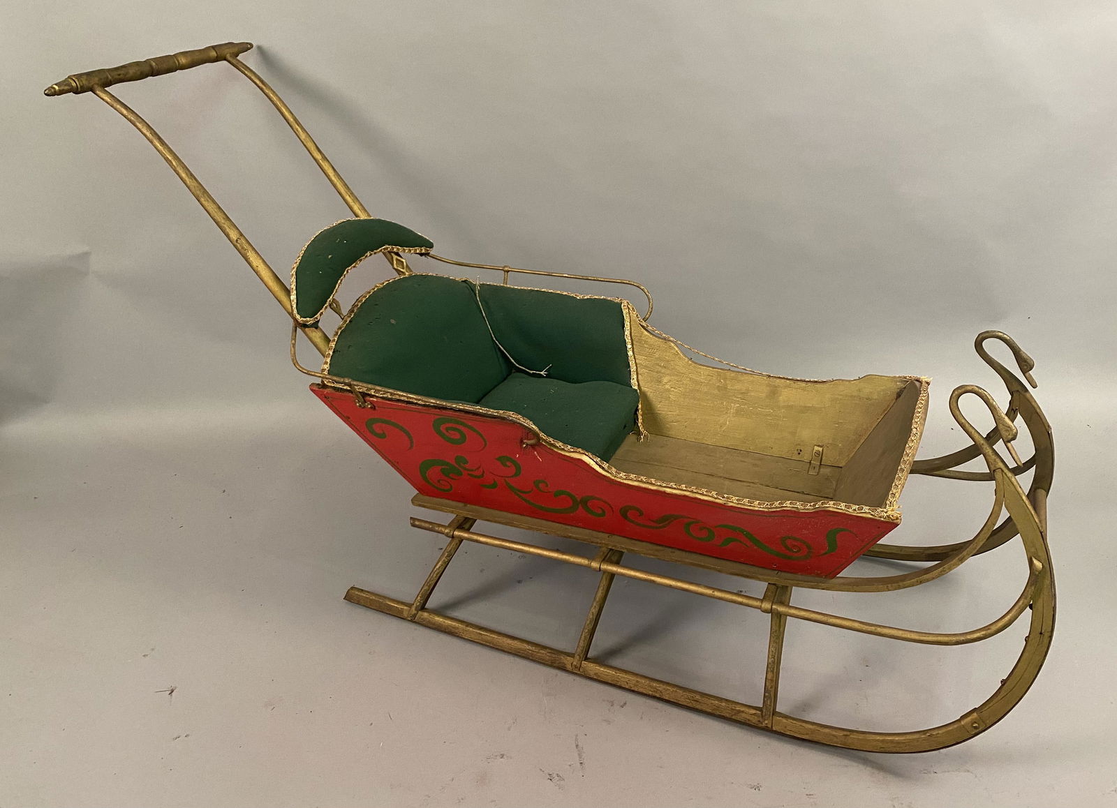 19th C Child's Push Sleigh w/Goose Head Runners (1 of 10)