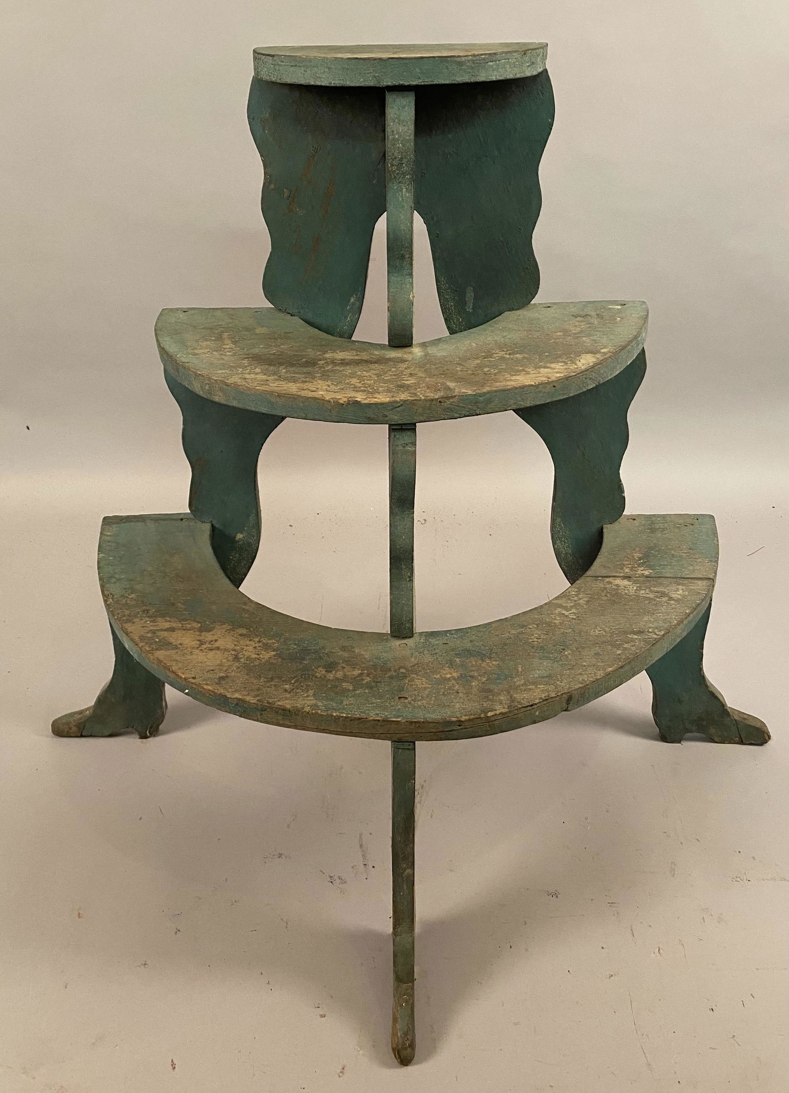 Three Tier Half Round Plant Stand in Green Paint (1 of 9)