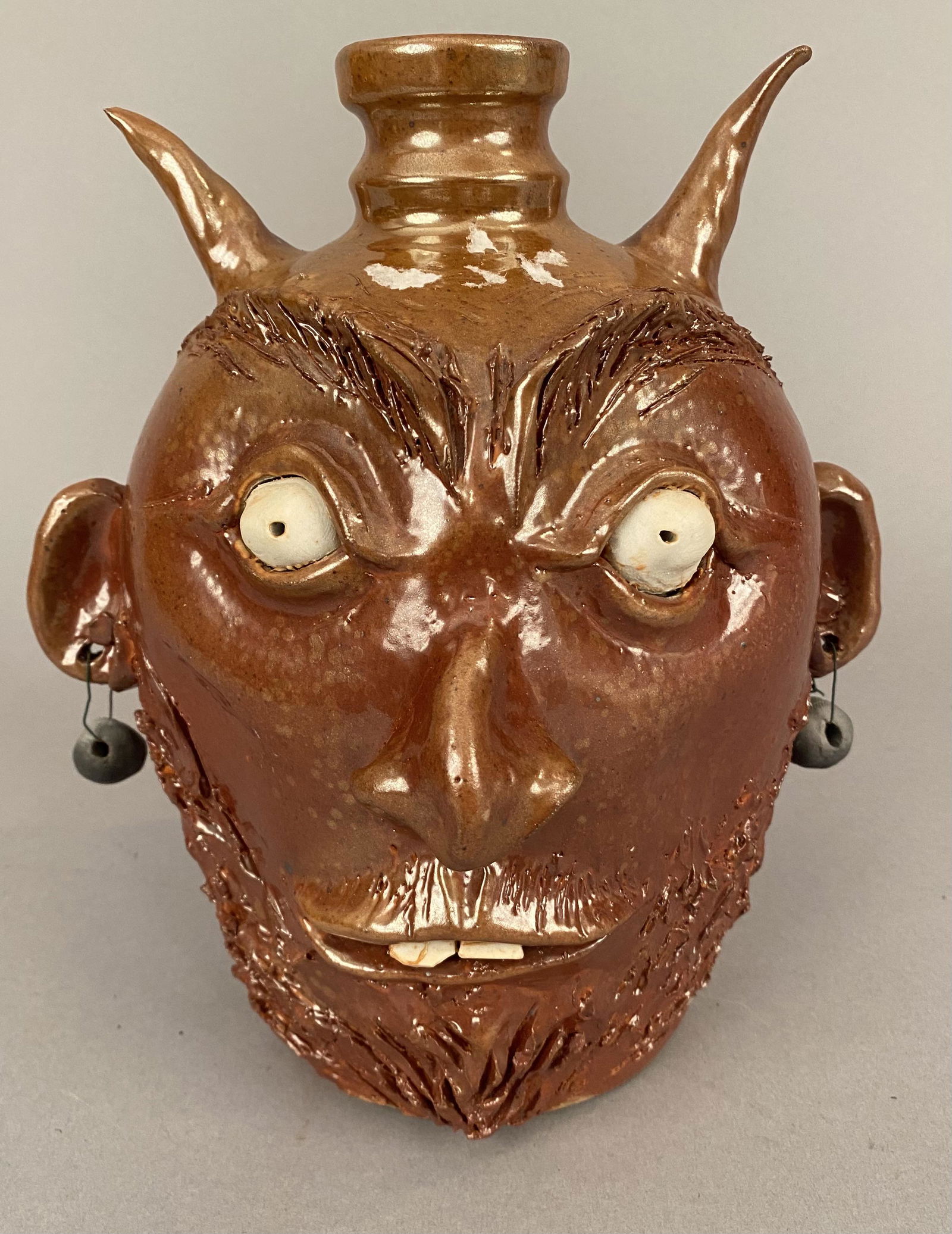 Grotesque Face Jug w/Devil Horns & Toothy Smile (1 of 6)