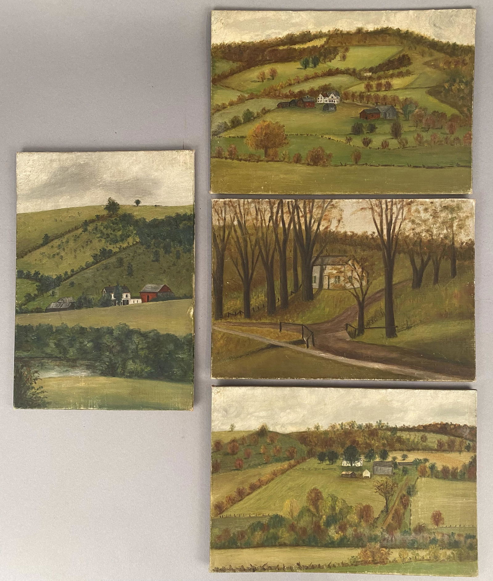 4 Primitve Oil on Board Paintings of  Landscapes (1 of 5)