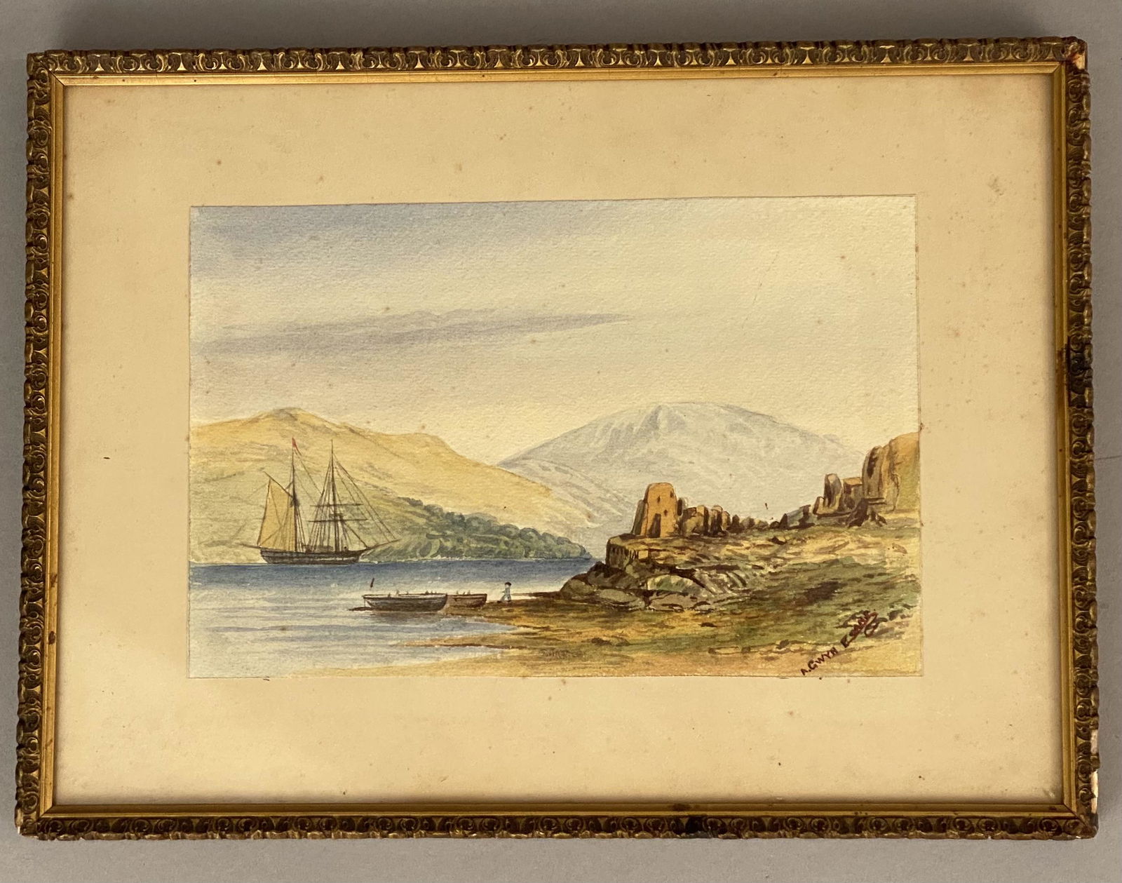 A Gwyn Evans Watercolor-Clipper Ship At Anchor (1 of 6)
