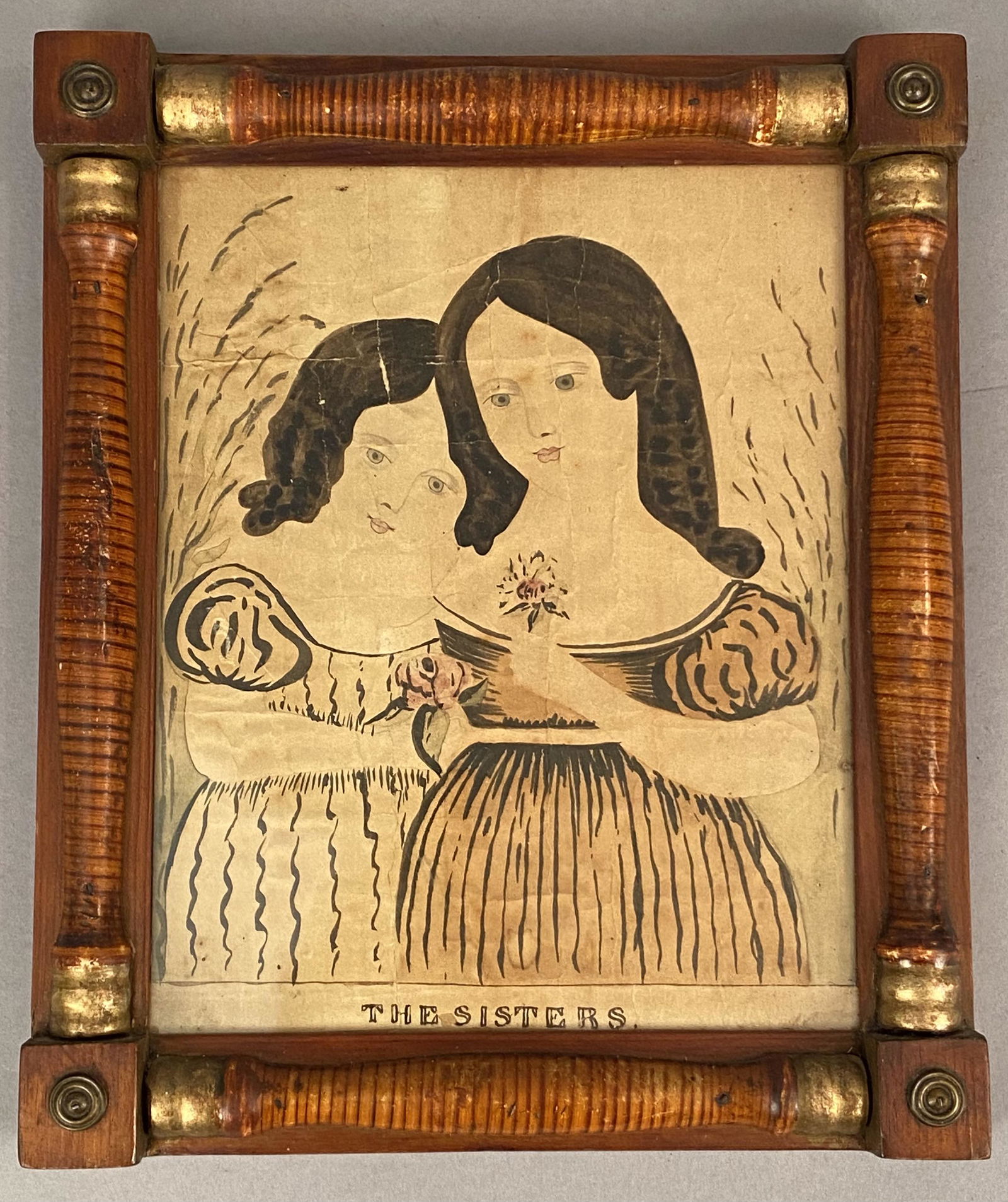 Primitive Watercolor Portrait Titled "The Sisters." (1 of 5)
