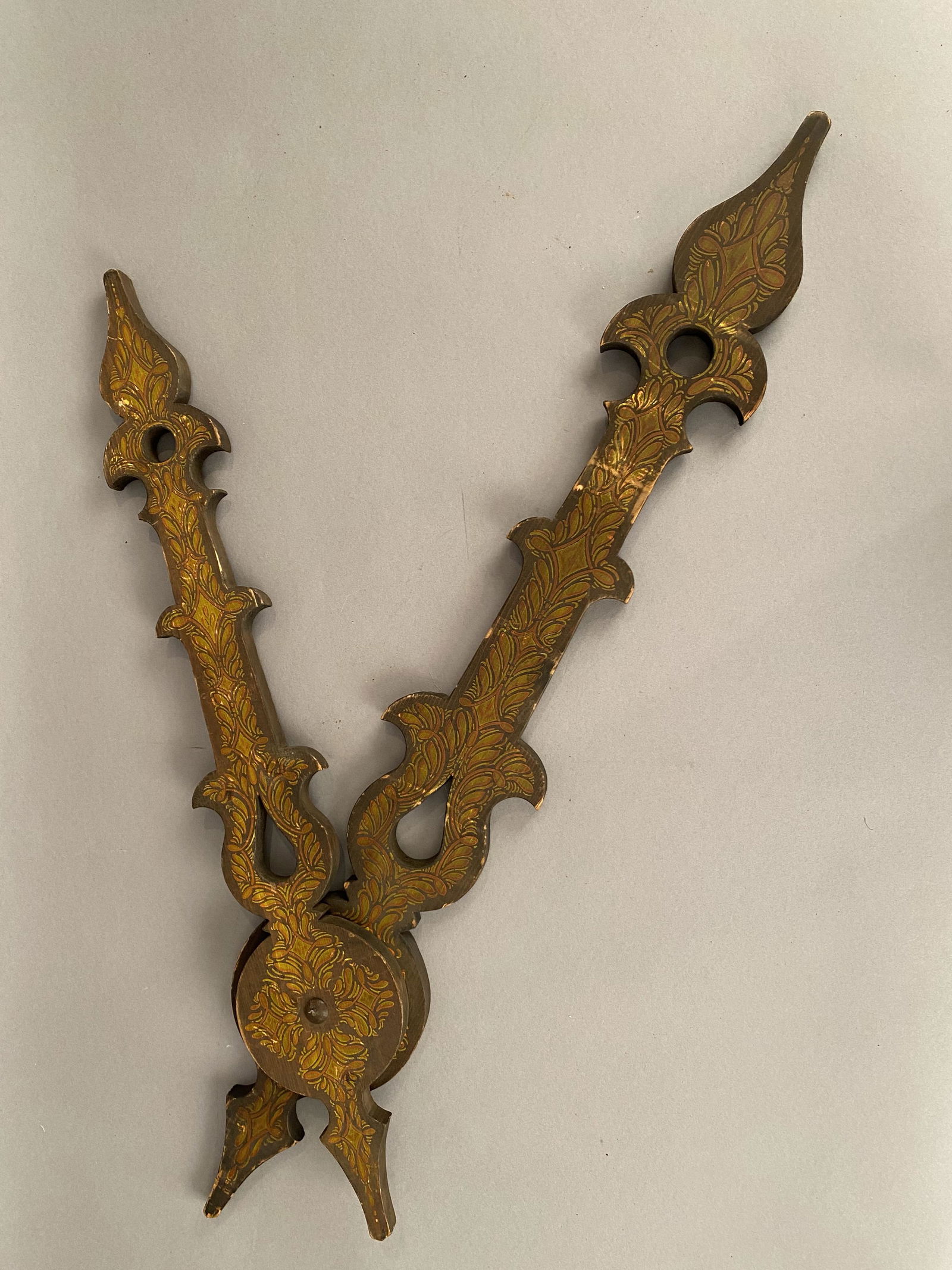 Two Large Wooden Paint Decorated Clock Hands (1 of 7)