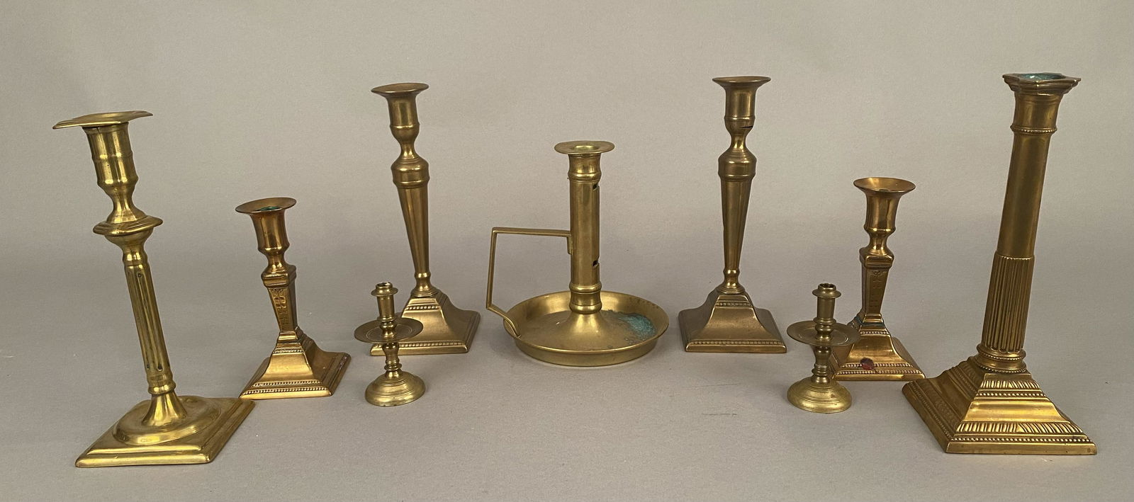 9 Brass Candlesticks & 1 Small Fluid lamp (1 of 8)