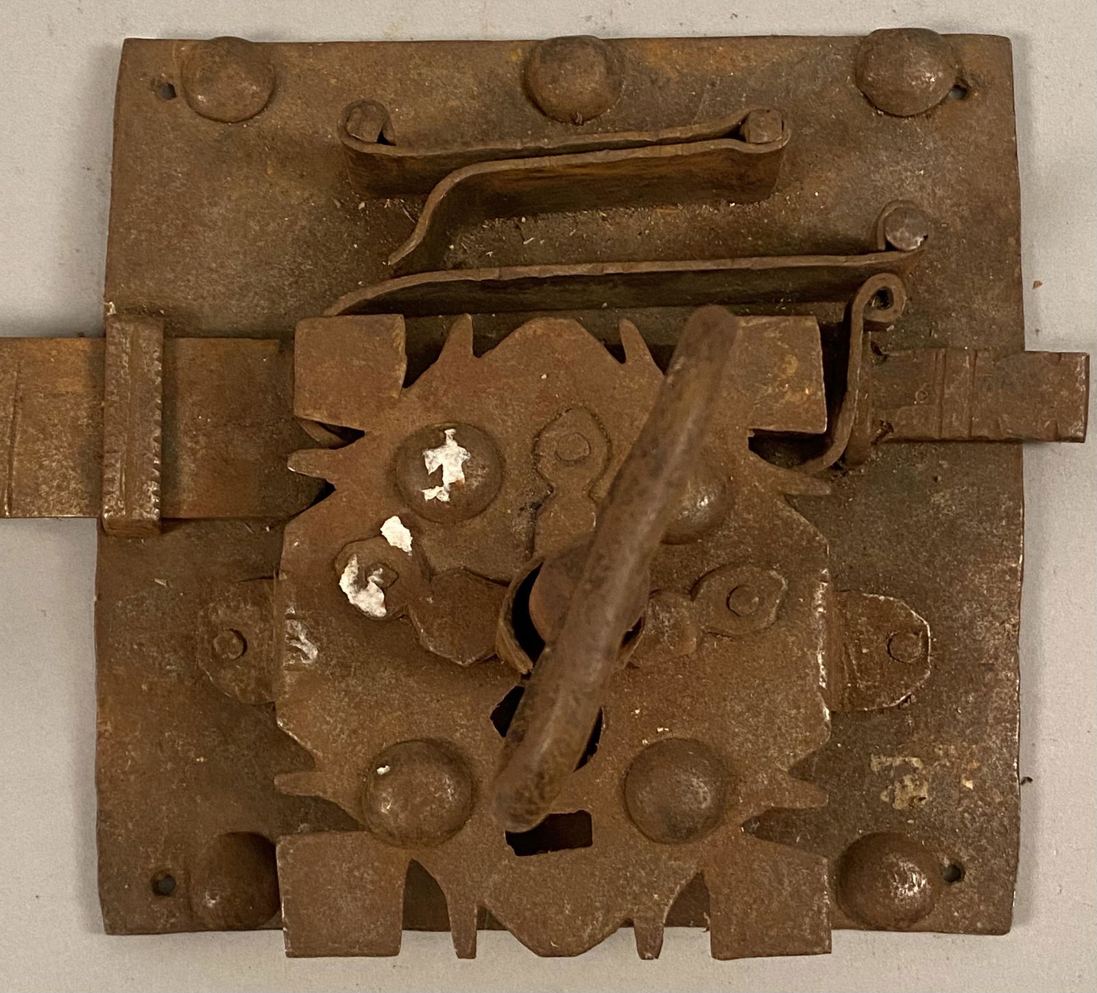 Hand Wrough Iron Lock w/Key & Exposed Mechanism (1 of 7)