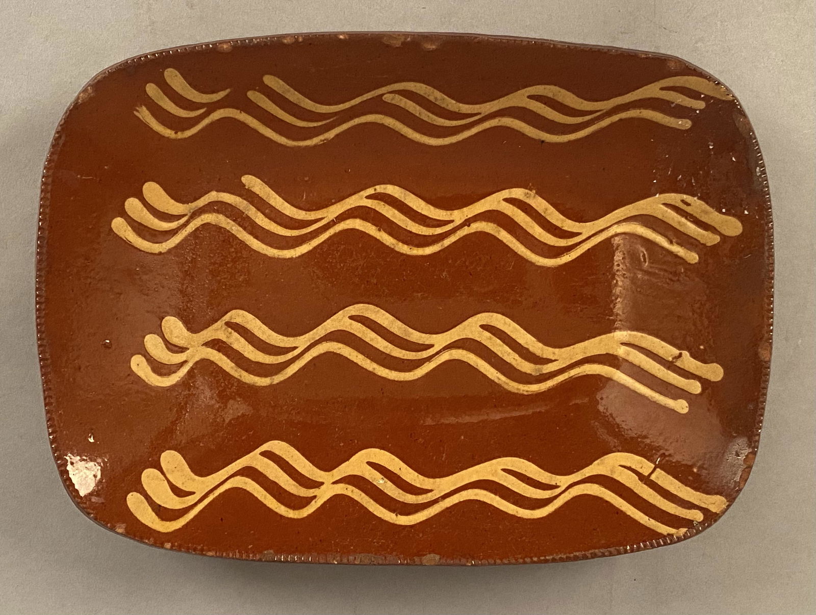 Small Redware Bread Dish w/Slip Decoration (1 of 2)