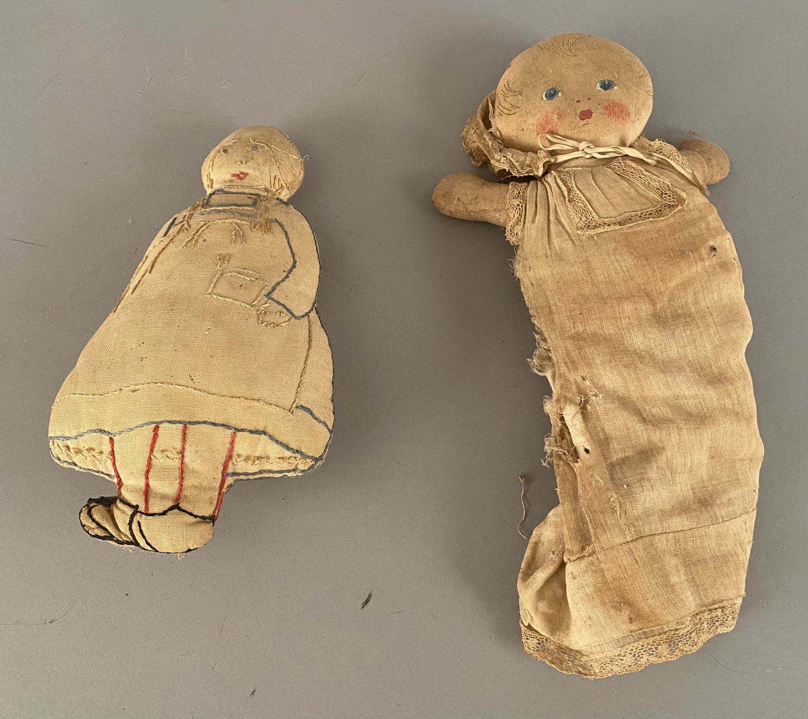 2 Antique Rag Dolls w/Stitched & Painted Faces (1 of 5)