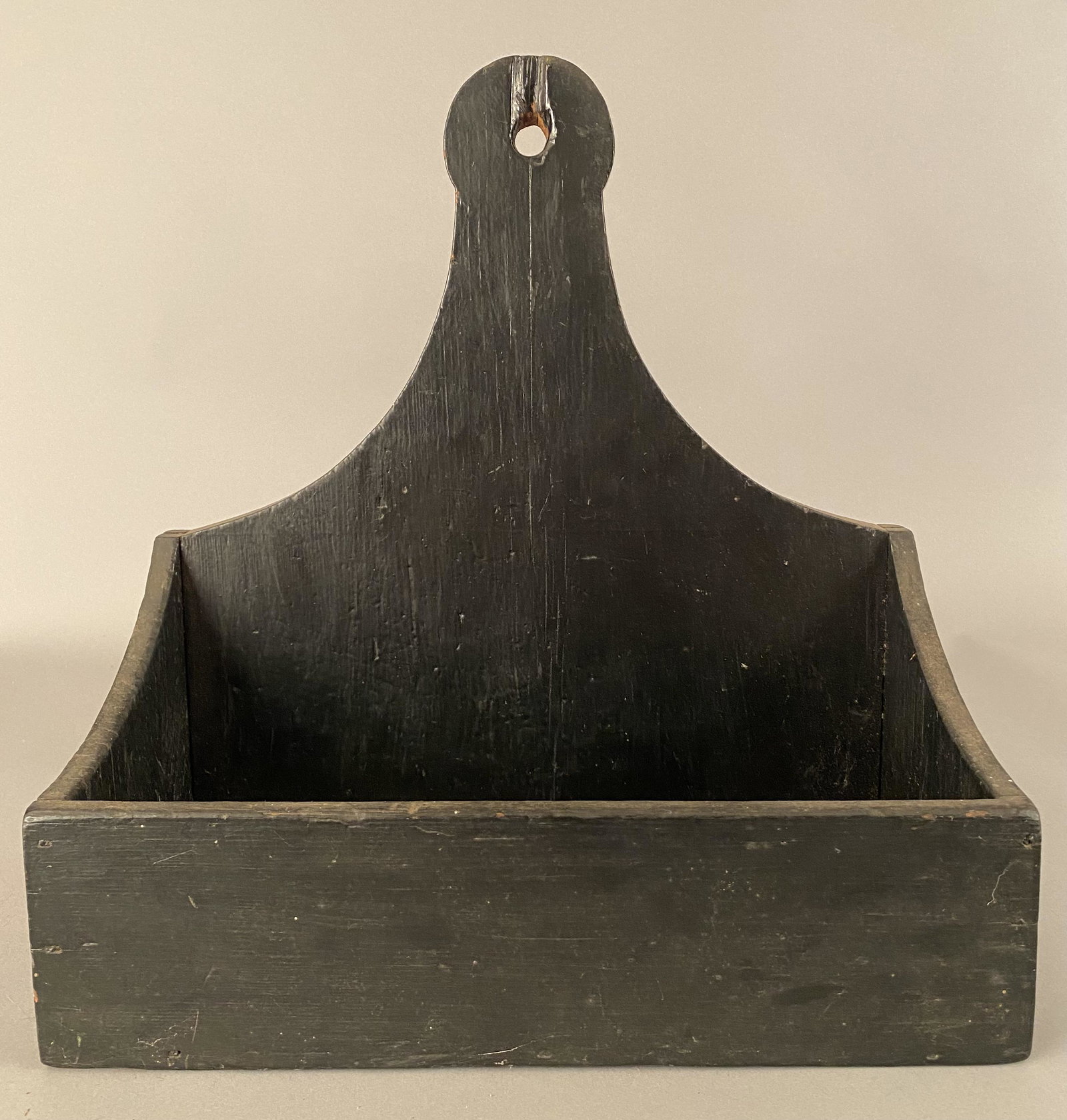 19th C Wall Pocked in Paint: 19th Century wall pocket with later dark gray green paint.