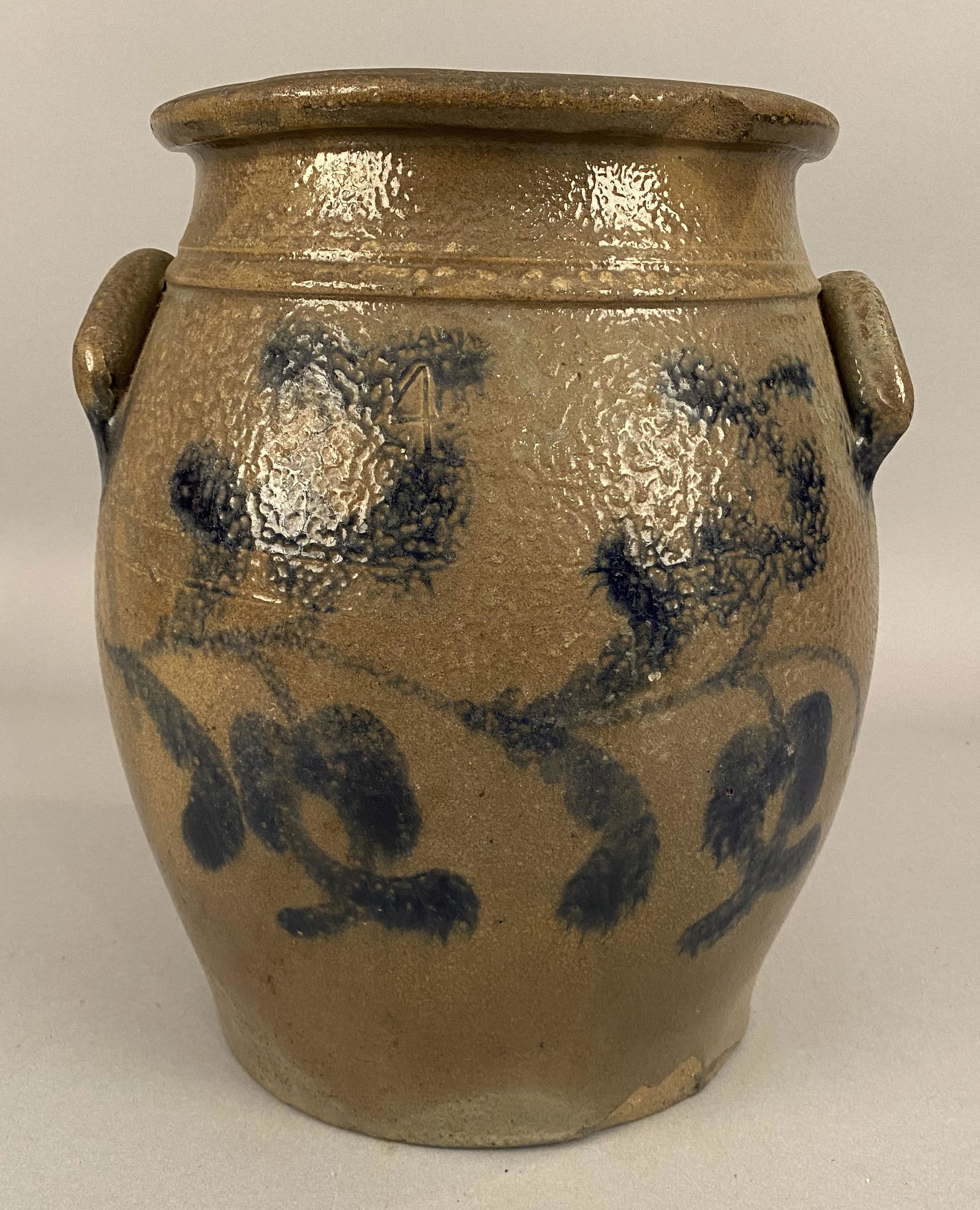 Stoneware Crock w/Cobalt Floral & Vine Decoration (1 of 6)