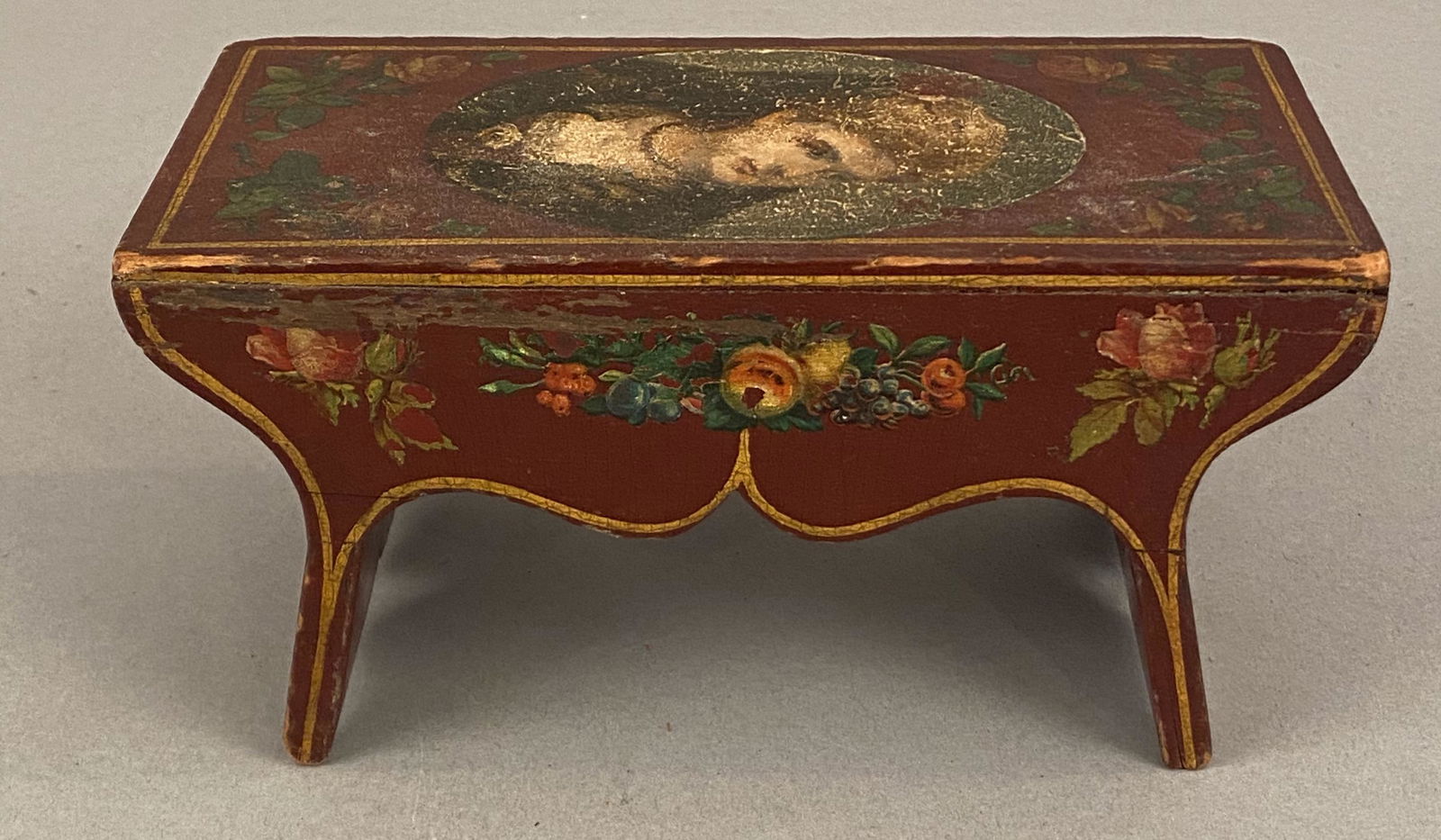 Miniature Paint Decorated Bench-Portrait & Floral (1 of 6)