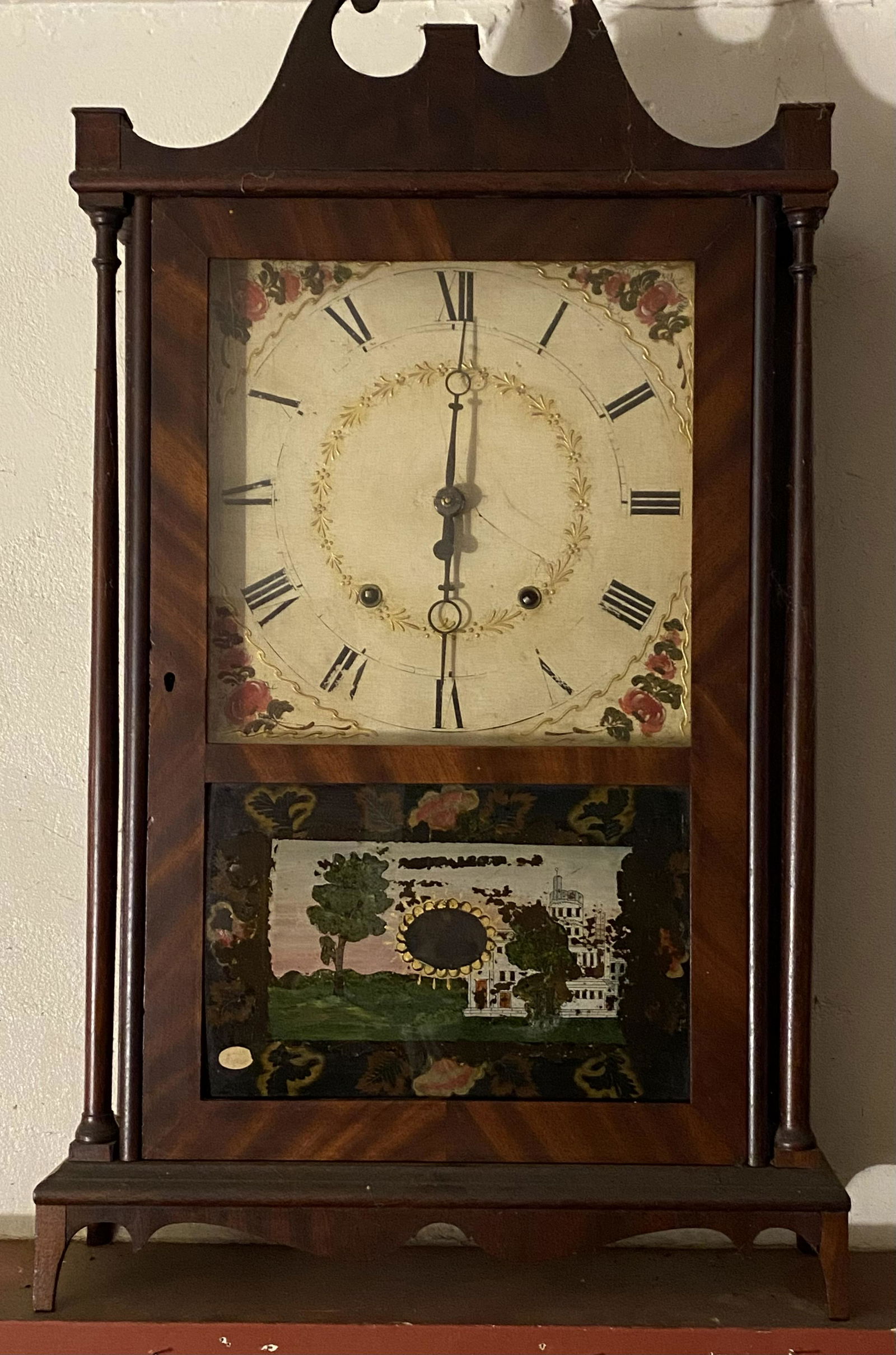 Bishop & Bradley Pillar & Scroll Clock-Reverse Painted Glass (1 of 9)