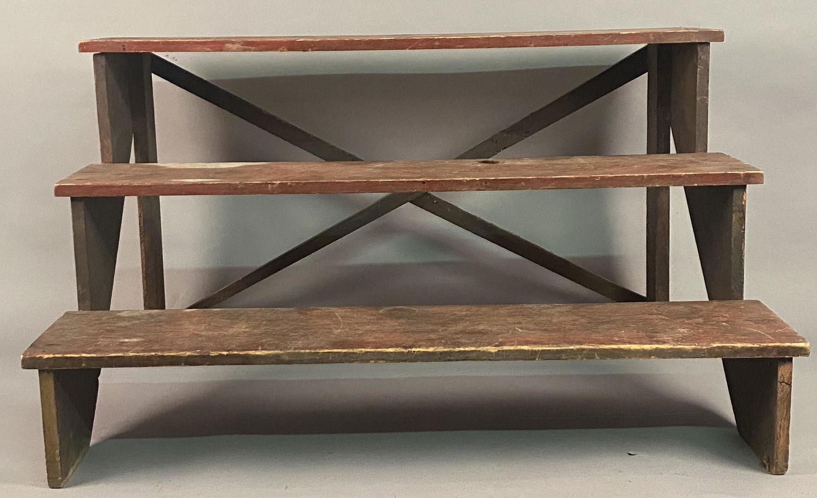 19th C 3 Tiered Plant Stand in Red Paint (1 of 6)