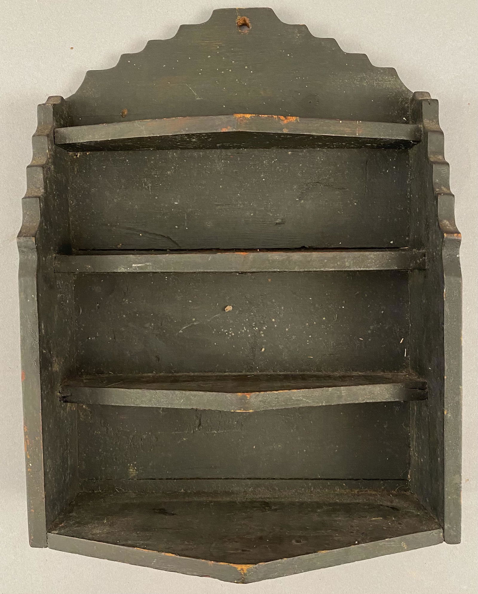 19th C 4 Tier Wall Shelf in Original Green Paint (1 of 6)