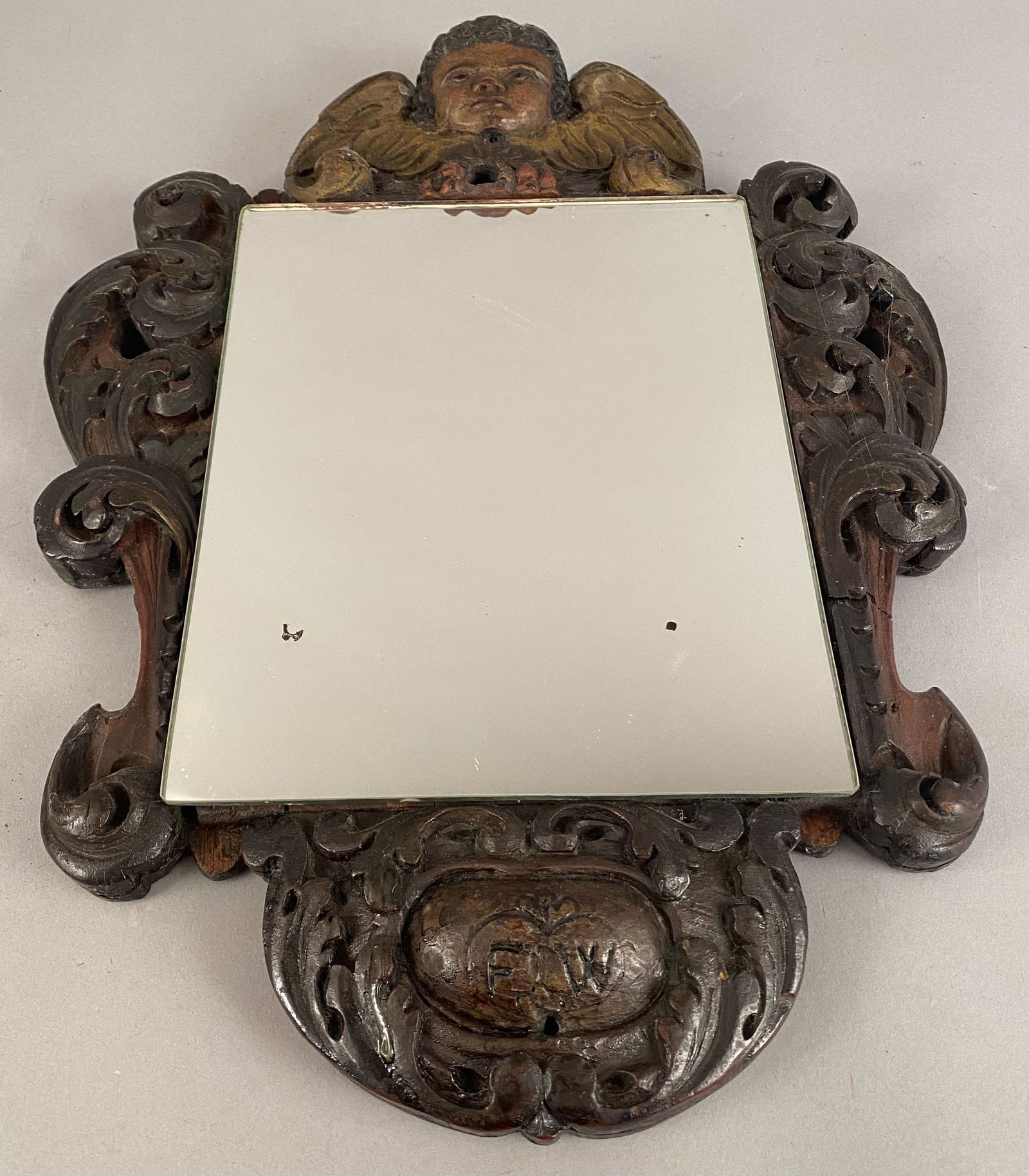 18th C Mirror w/Ornaley Carved Frame w/Angel (1 of 6)