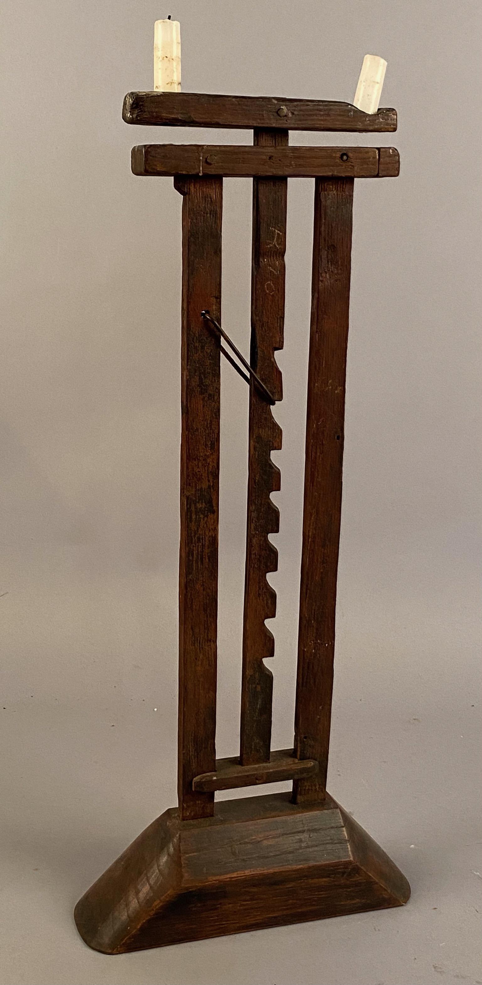 Antique Wooden Ratcheted Double Candle Holder (1 of 9)