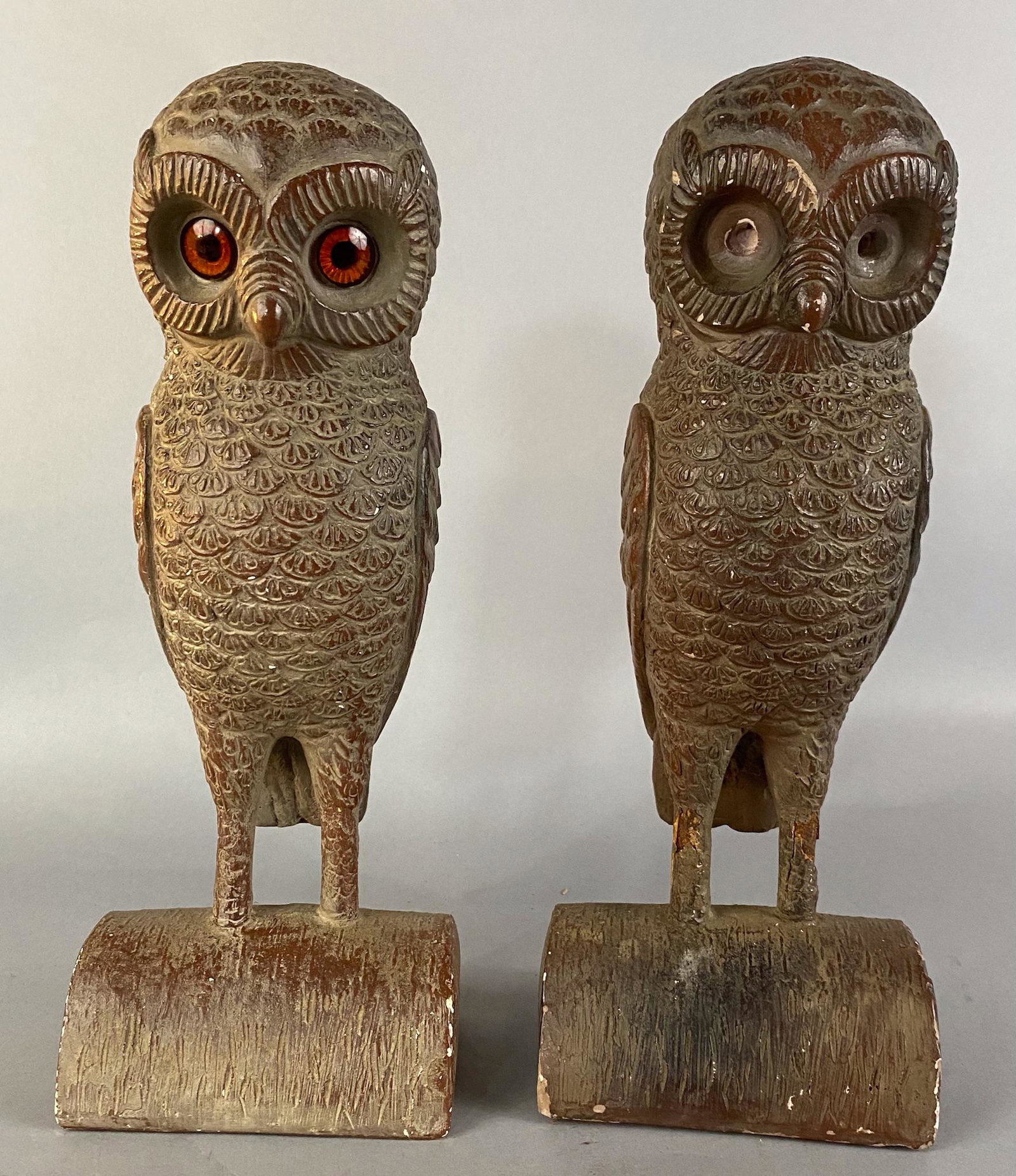 Pair of Owl Statues Painted Plaster (1 of 7)