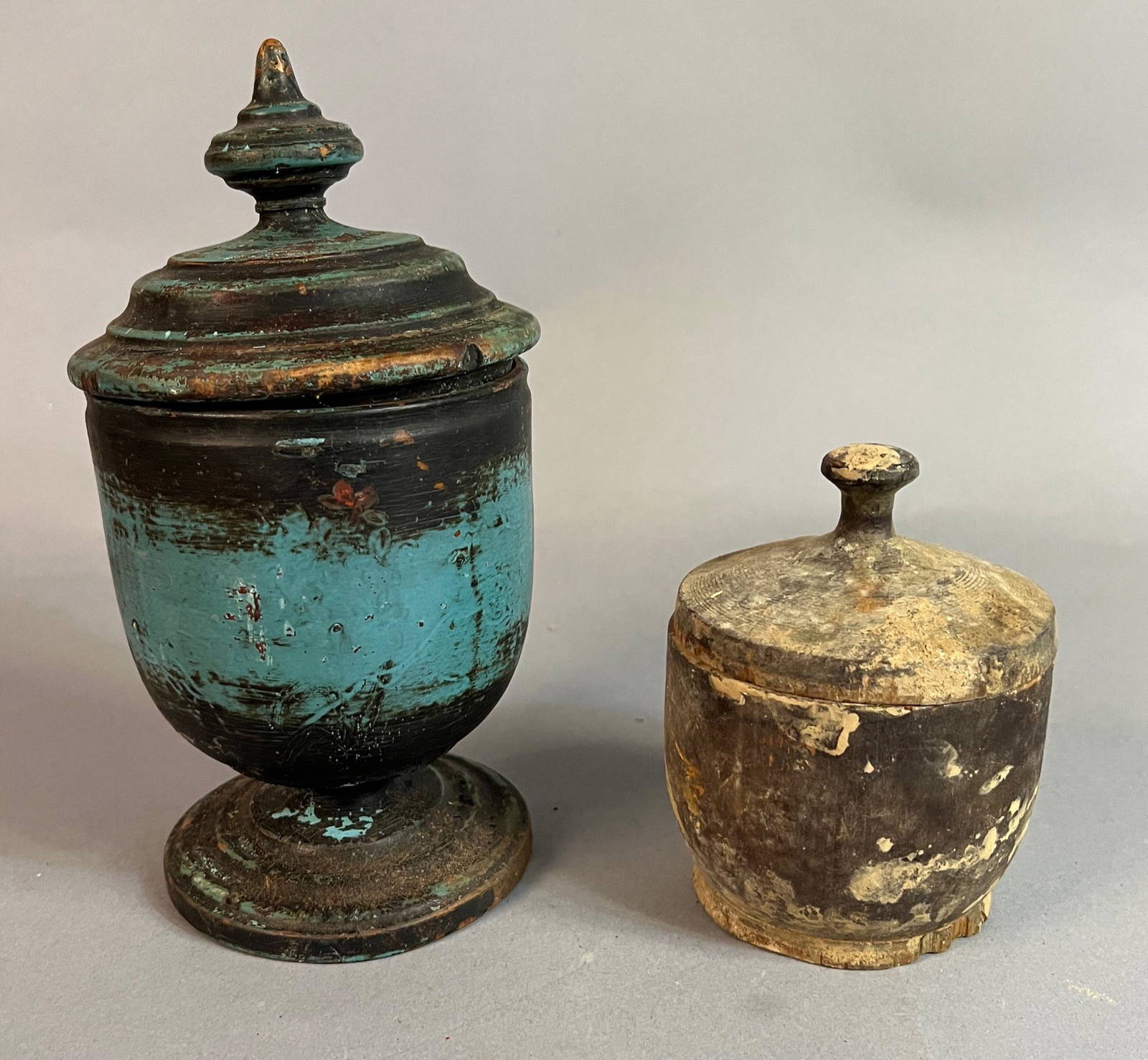 Two Turned Wooden Vessels w Lids (0025) on Apr 23, 2023 Main Street