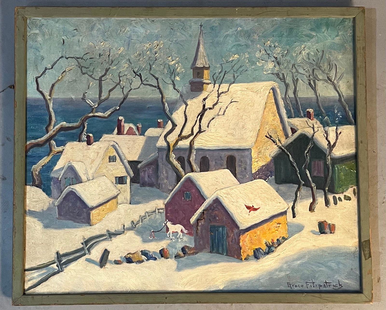 Grace Fitzpatrick o/c Snowy Village Scene. (1 of 6)