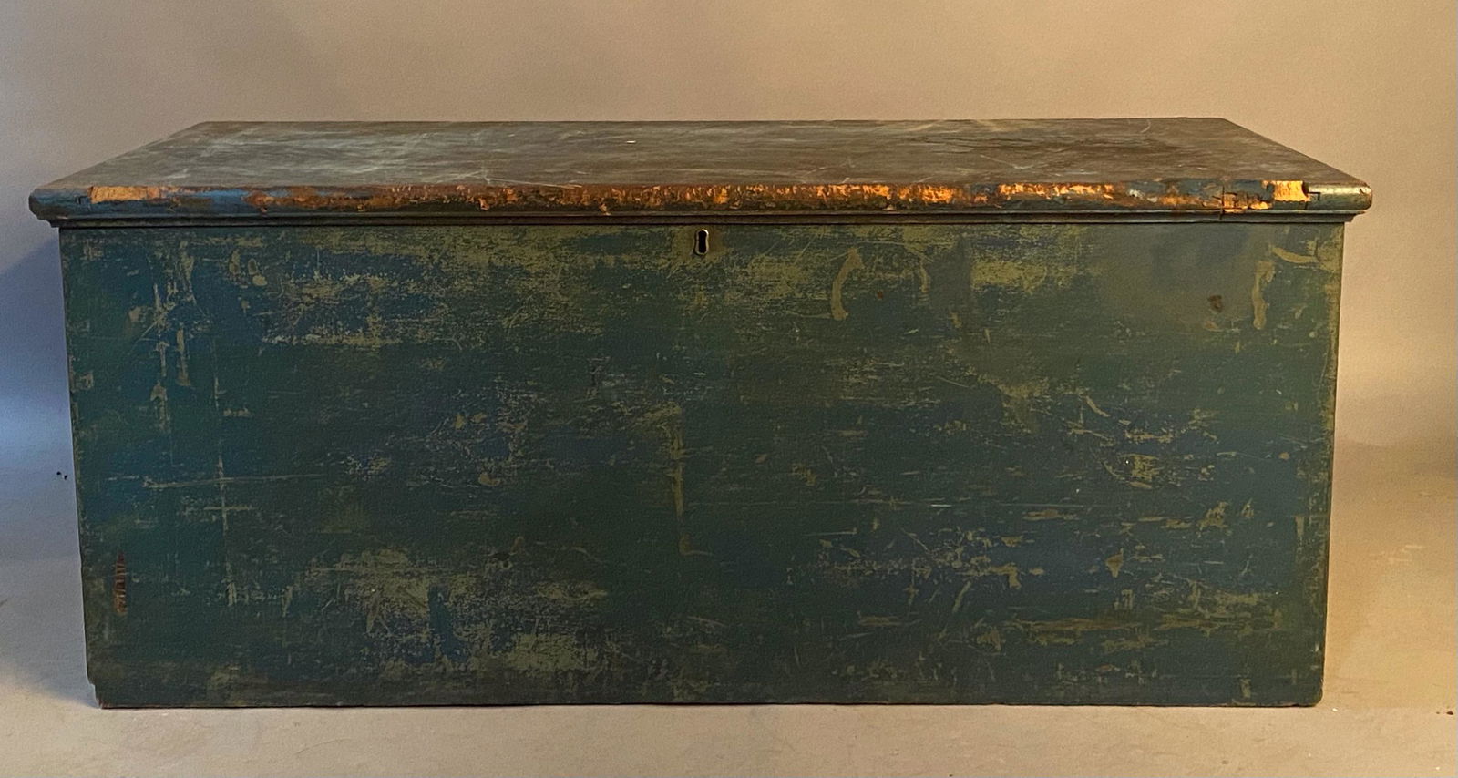18th c Six Board Blanket Chest w Old Blue Paint (1 of 7)