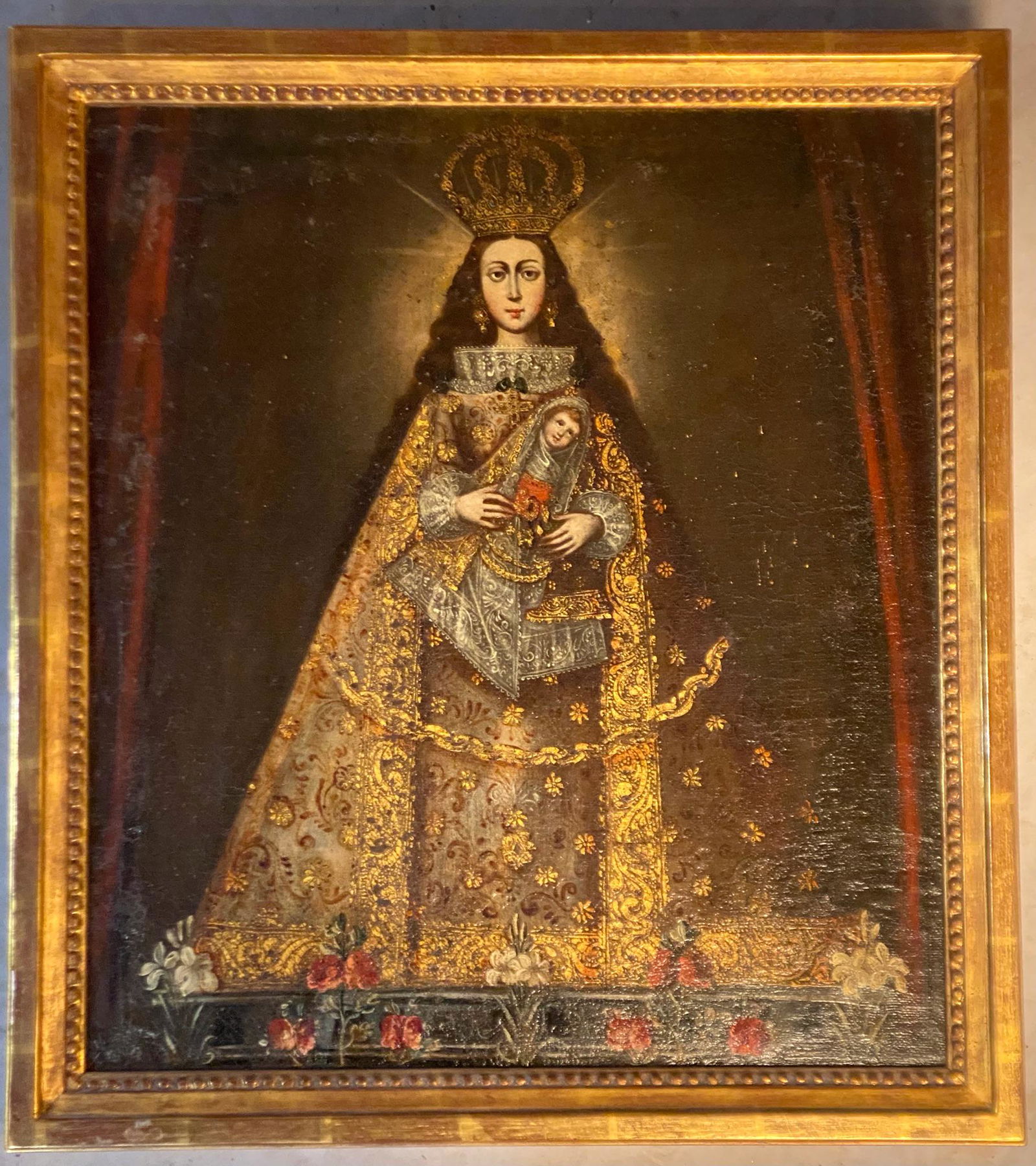 17/18th c Spanish Colonial Madonna and Child o/c (1 of 8)