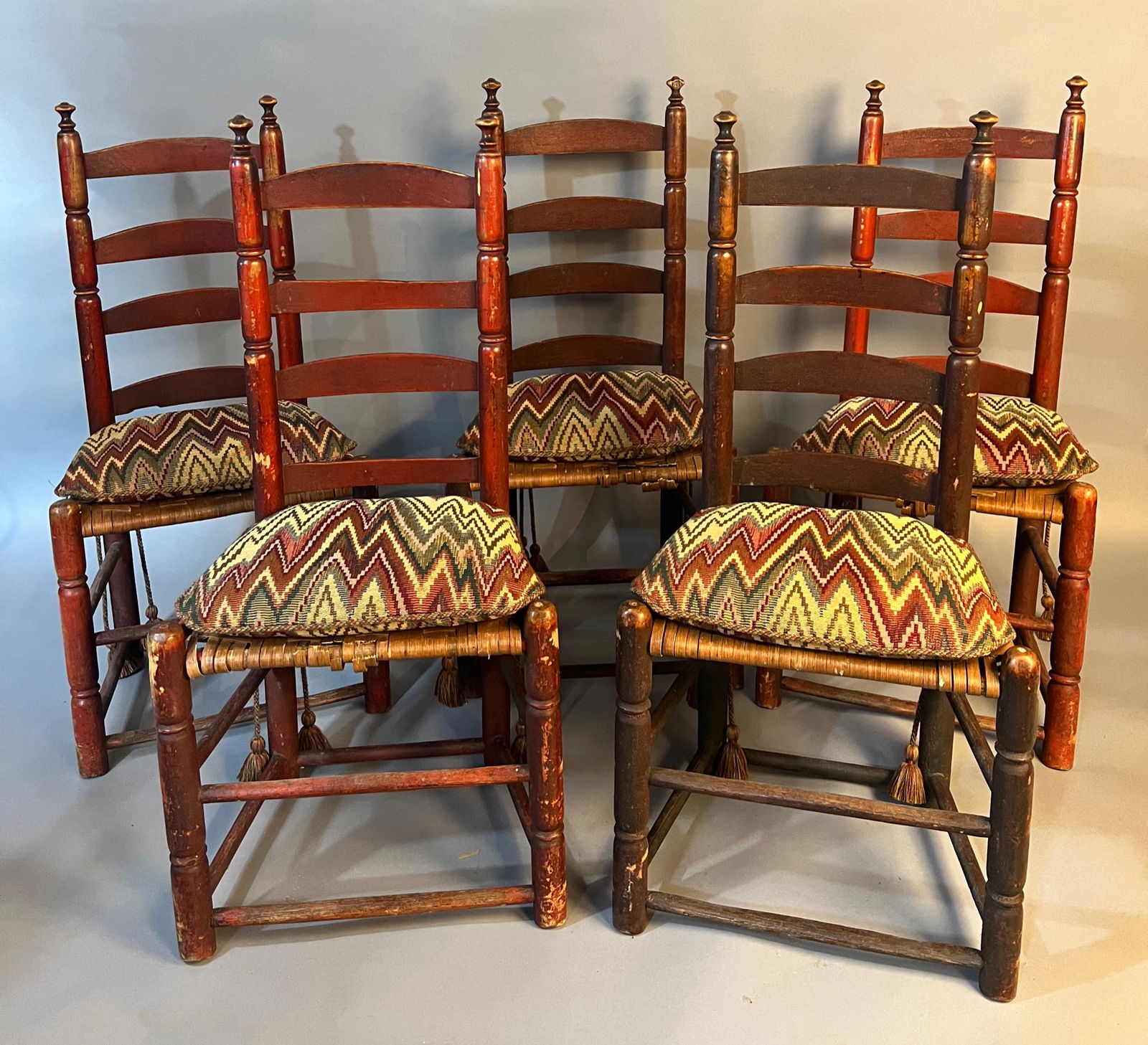 Set of Five Ladderback Chairs in Red Paint (1 of 7)