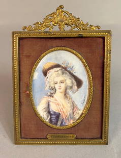 Miniature Portrait of a Woman Signed Rodier: Miniature portrait of a woman, Madame di Claremont signed Rodier. Sight 3 1/4" x 2 1/2"