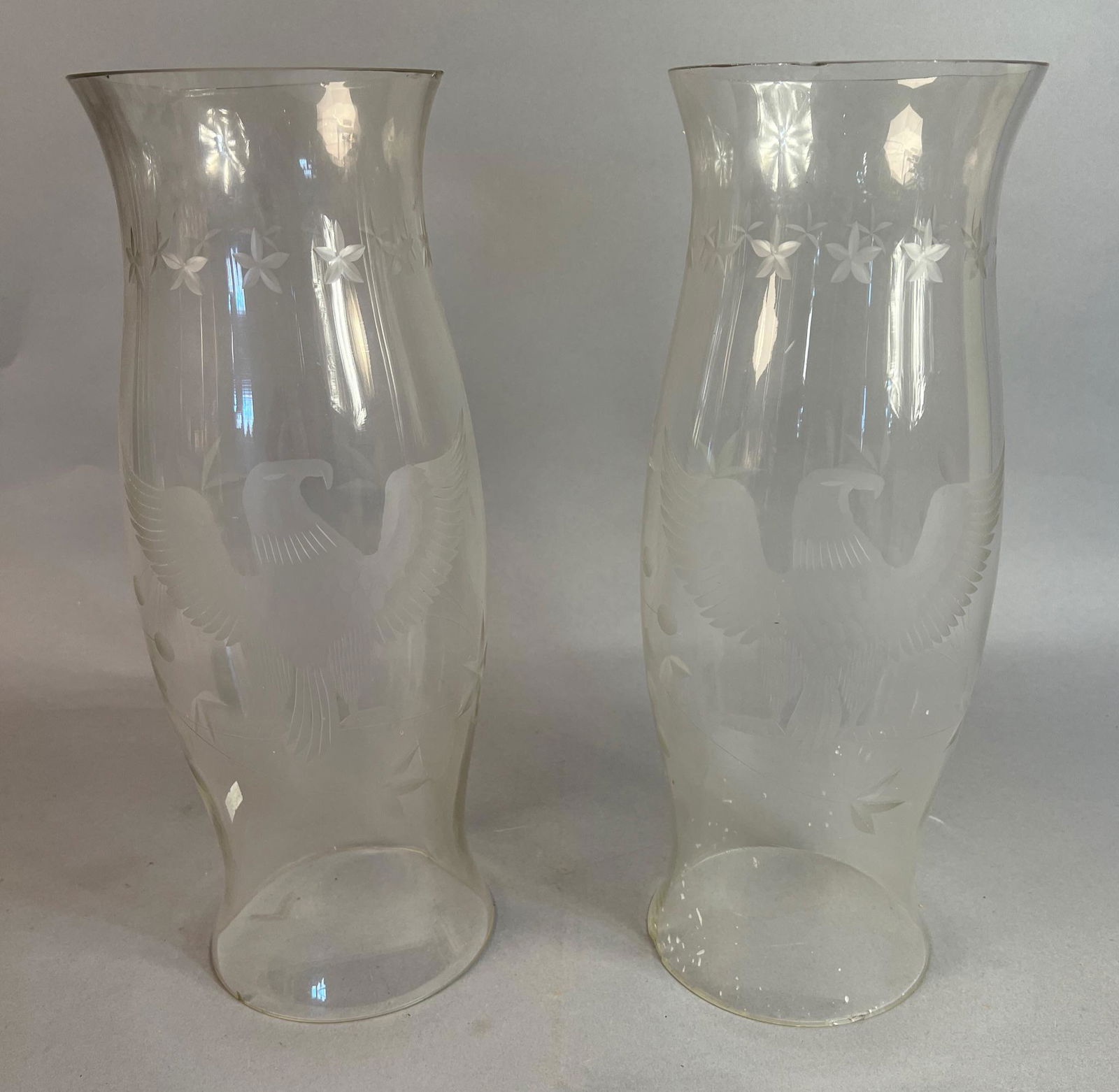 Pair of Vintage Etched Glass Eagle Hurricanes (1 of 8)