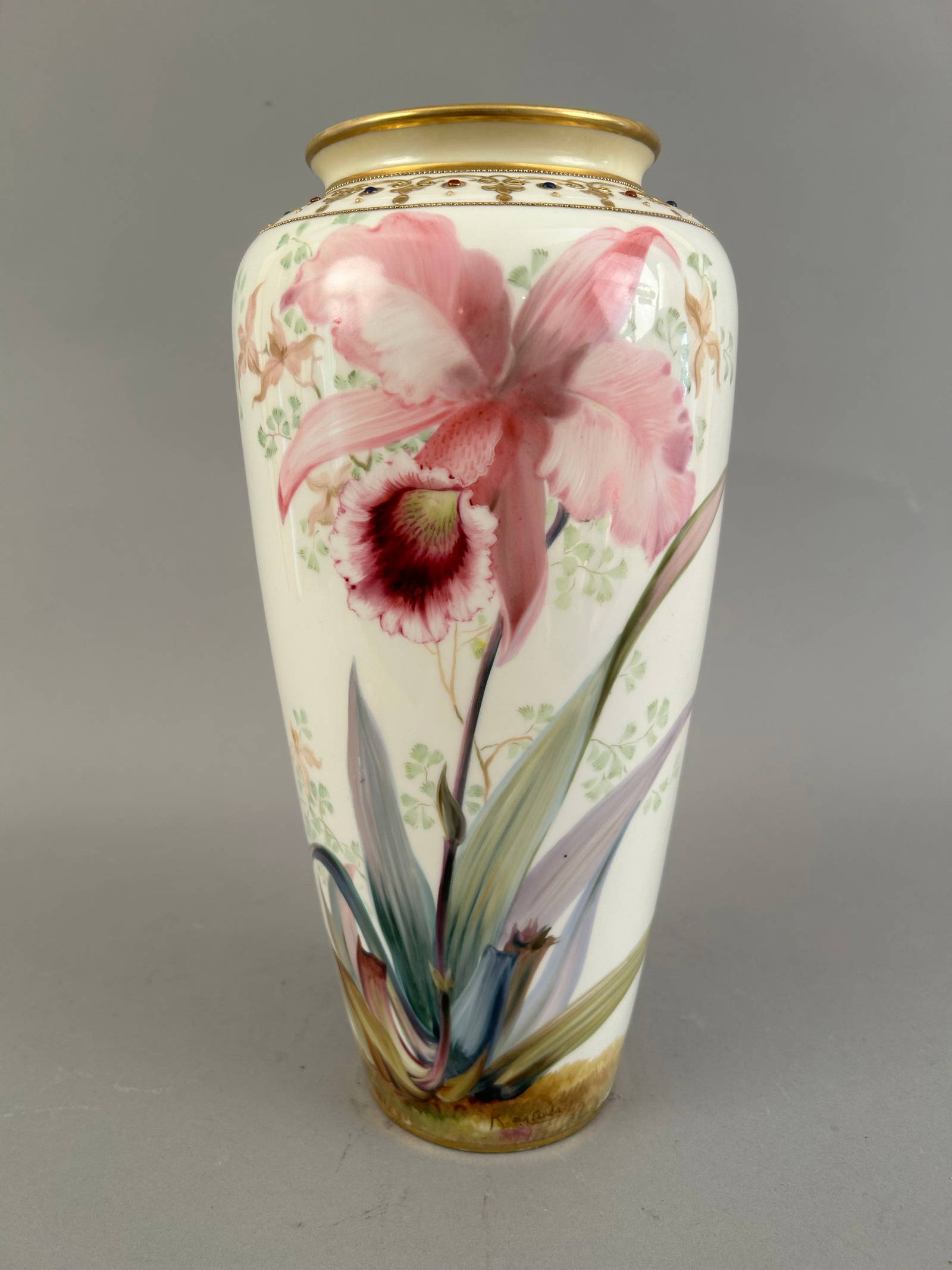 Large Handpainted Nippon Tiger Lily Vase Signed Auction